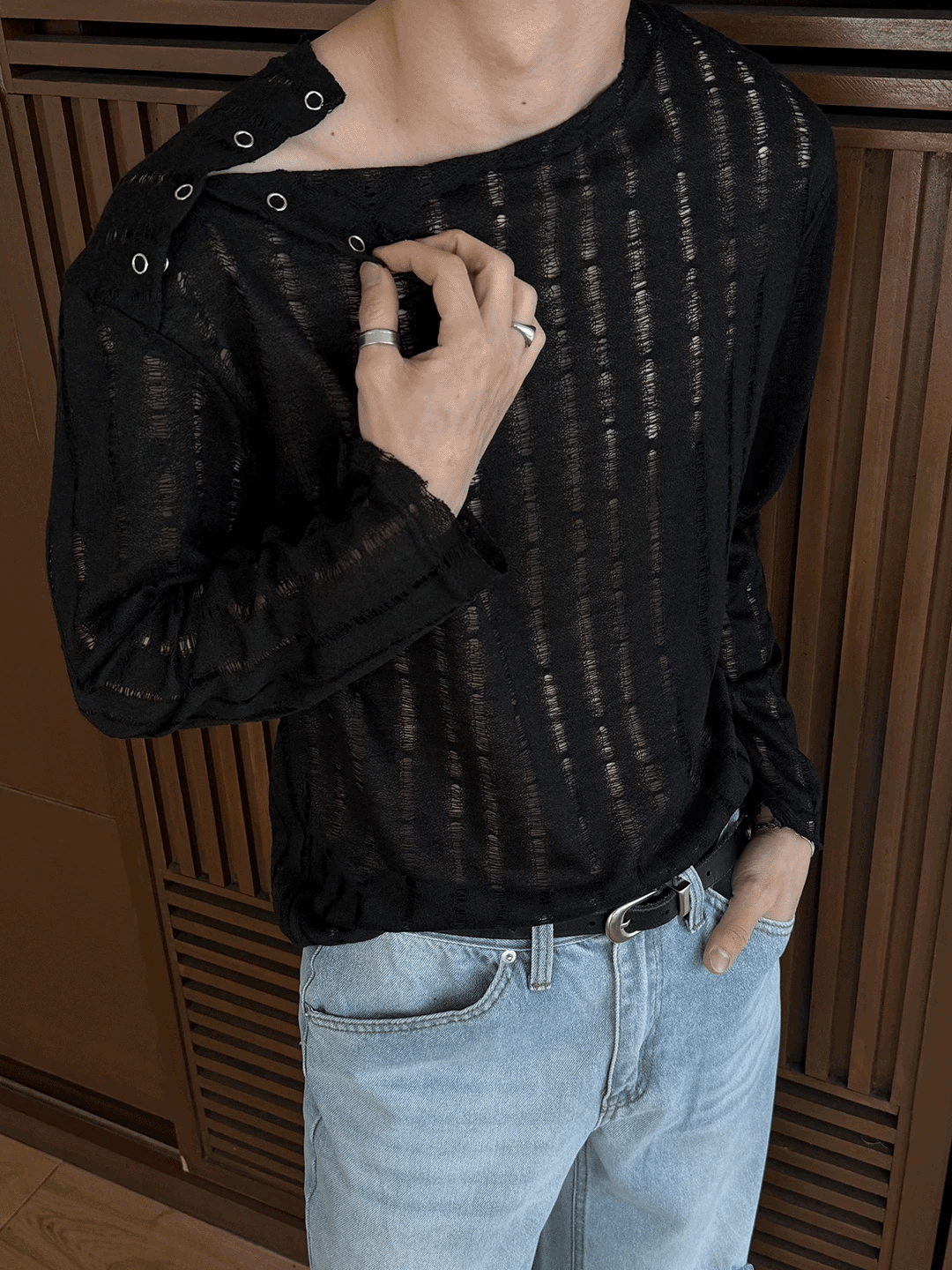 復古風長袖按扣衫