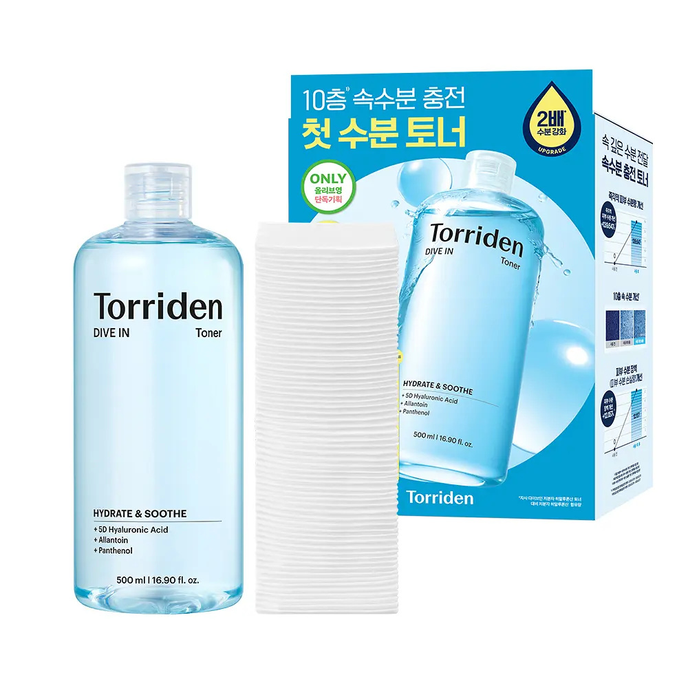TORRIDEN 升級版 5D 微分子玻尿酸極致深層爆水保濕化妝水 500ml (+高彈力棉片 60片)