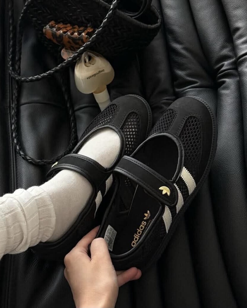 ADIDAS SAMBA JANE 黑白 黑色 網面 透氣 金標 復古 瑪莉珍鞋 女鞋