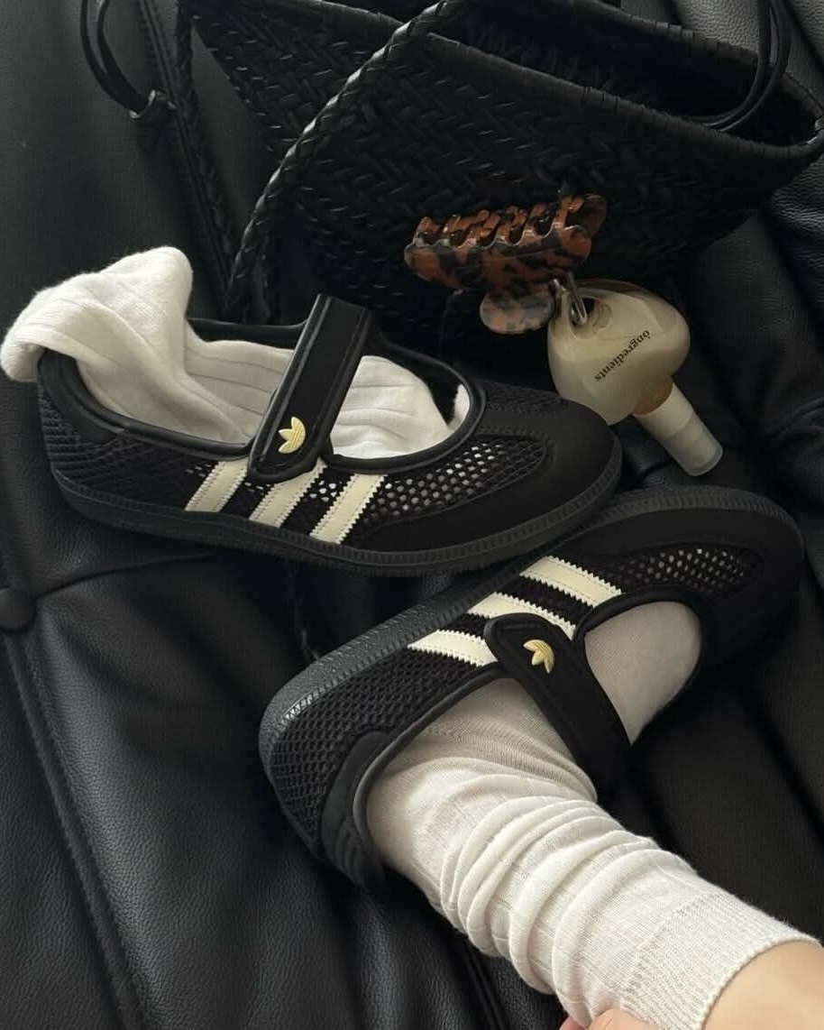 ADIDAS SAMBA JANE 黑白 黑色 網面 透氣 金標 復古 瑪莉珍鞋 女鞋