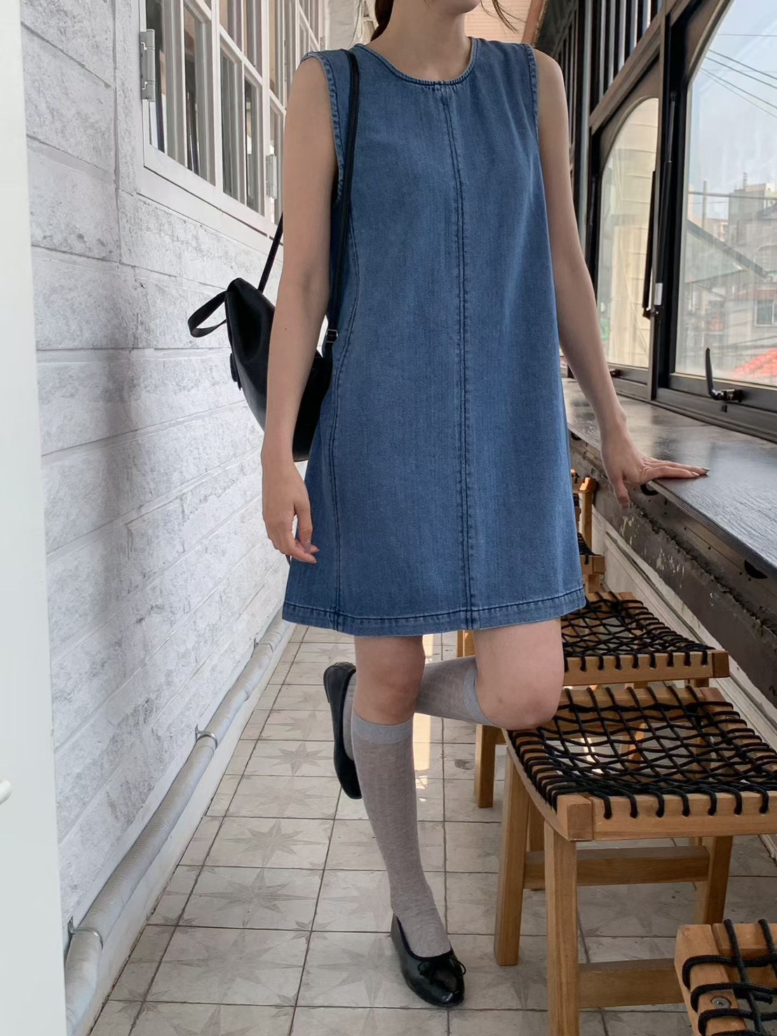 無袖背綁牛仔洋裝