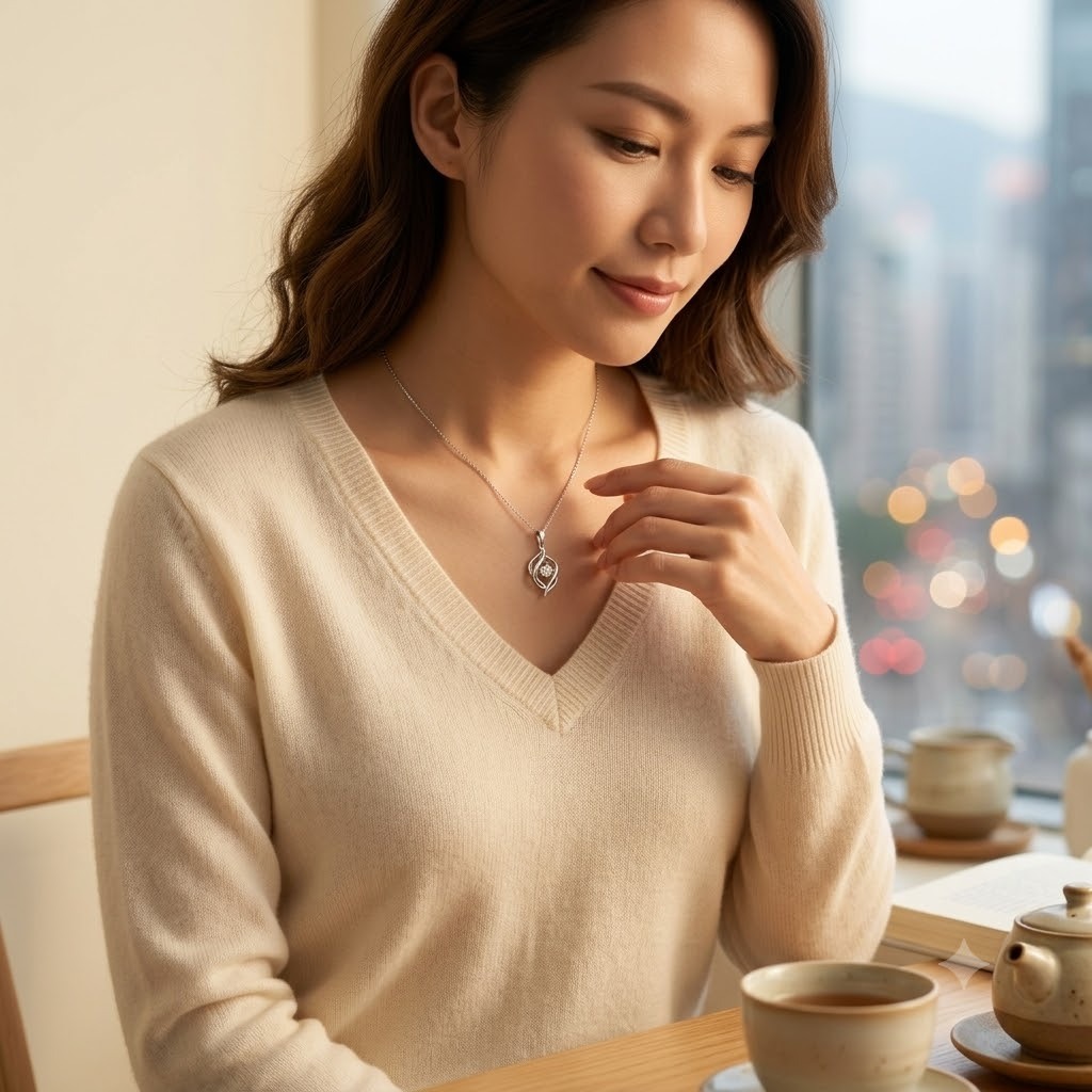 全新18K白金15份鑽石吊墜