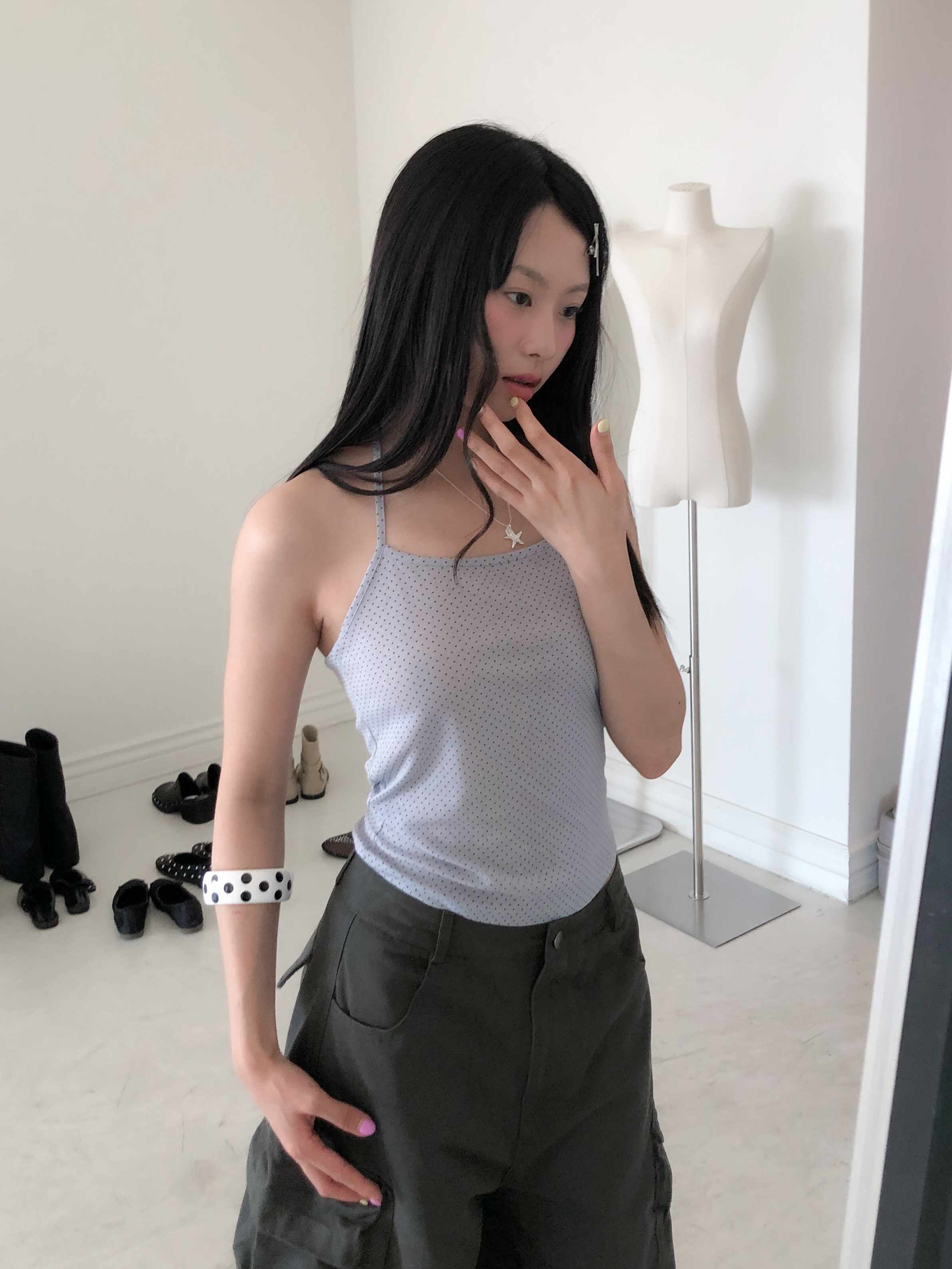 polka dot halter sleeveless #背心