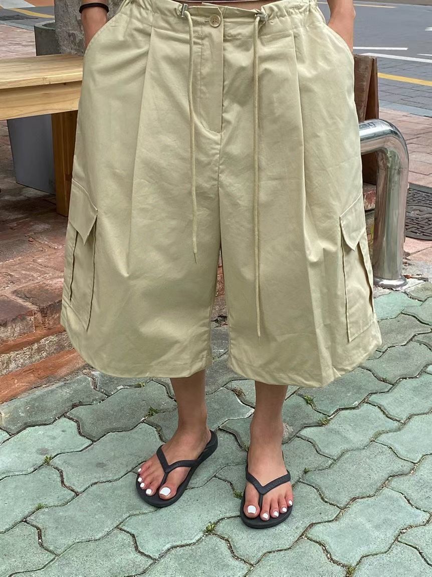 抽繩綁帶寬鬆海灘褲