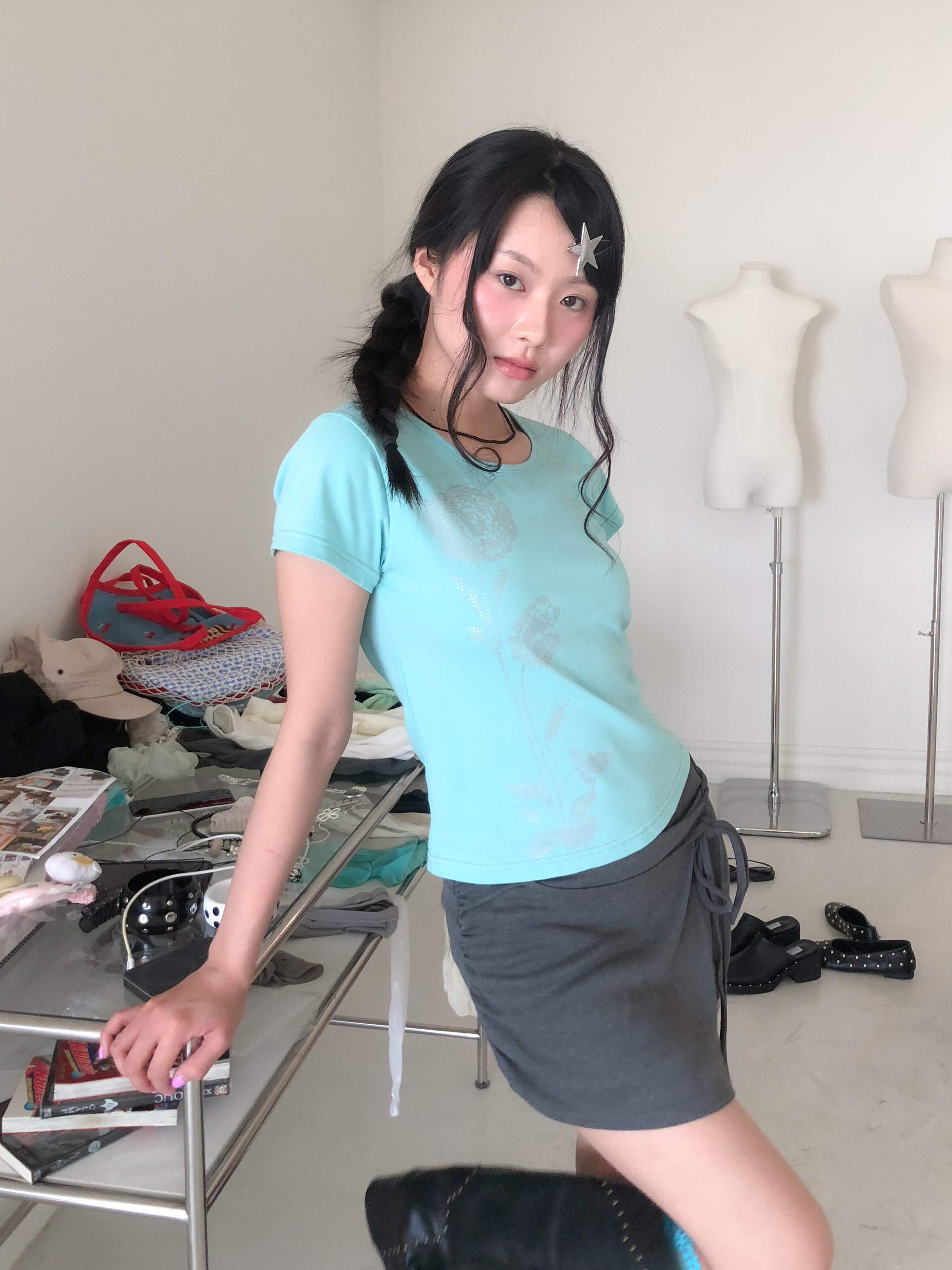 rose silver short sleeve tee #上衣