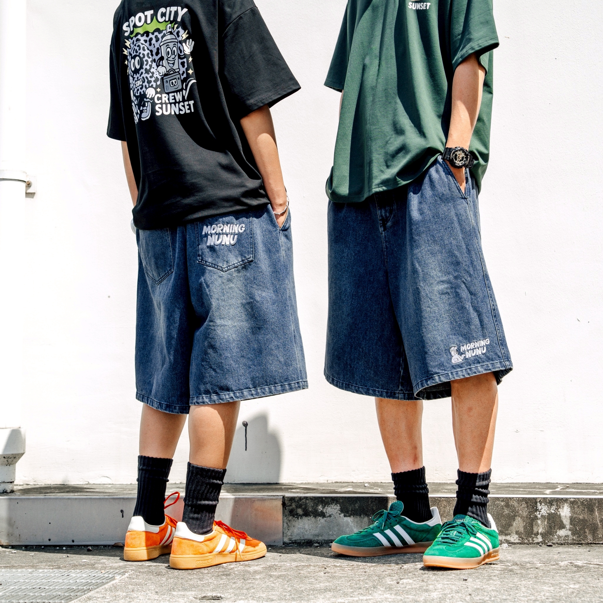 #預購 SBG 早安妞妞 MR.ChiChi刺繡大寬鬆過膝牛仔短褲 SB5020