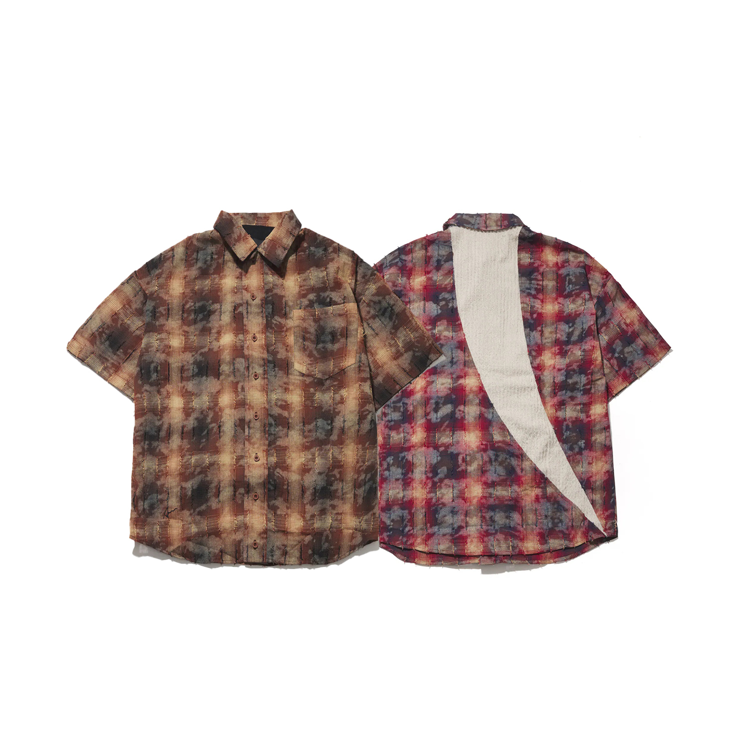【車庫服飾】AES RECONSTRUCTED SCYTHE WASHED DISTRESSED PLAID SHIRT