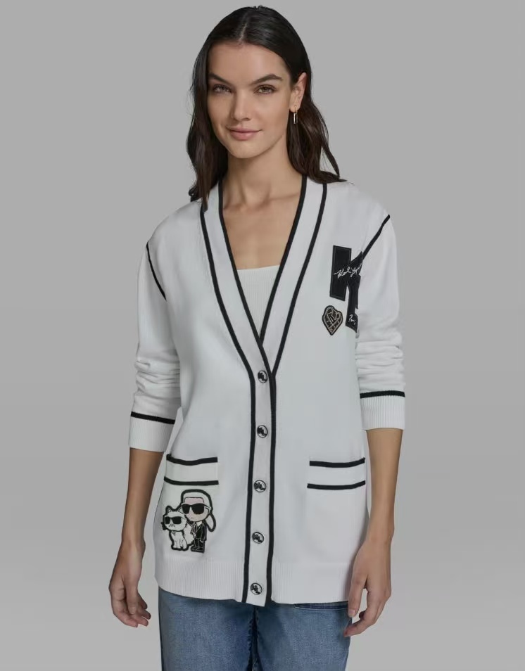 【預購】Karl Lagerfeld H071002 女裝黑白拼色開襟羊毛衫