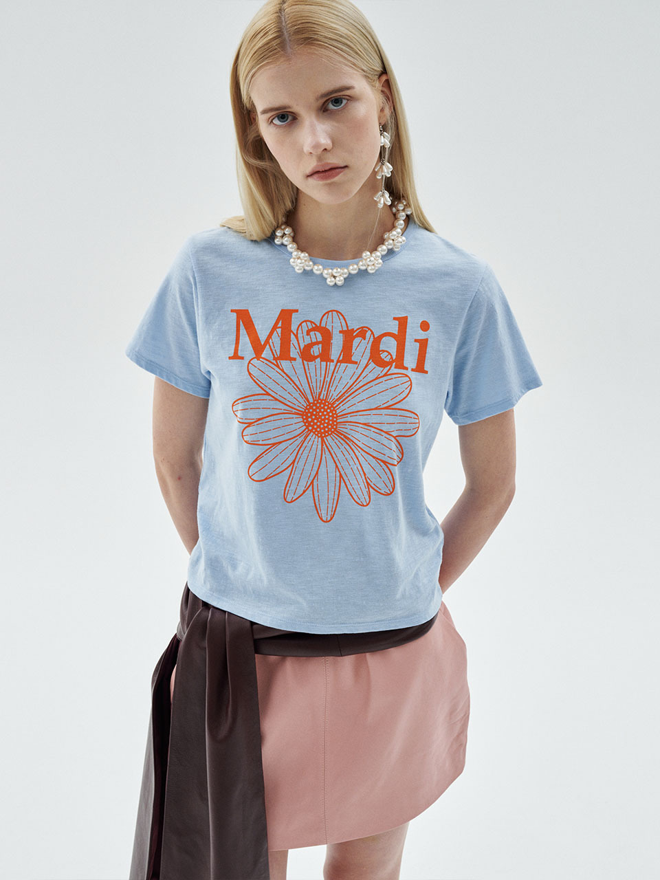 Mardi Mercredi SLUB COTTON SLIM TSHIRT FLOWERMARDI