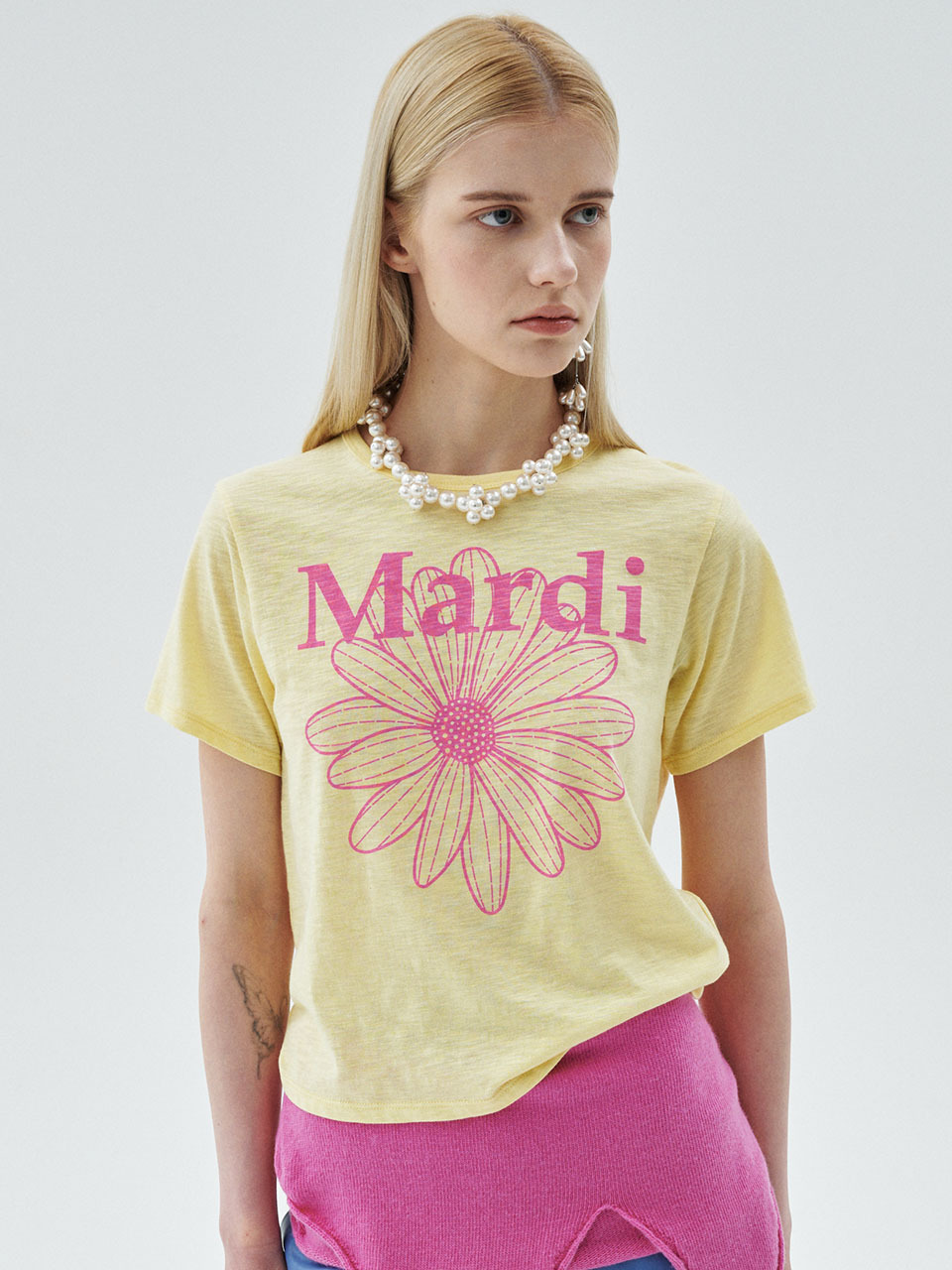 Mardi Mercredi SLUB COTTON SLIM TSHIRT FLOWERMARDI