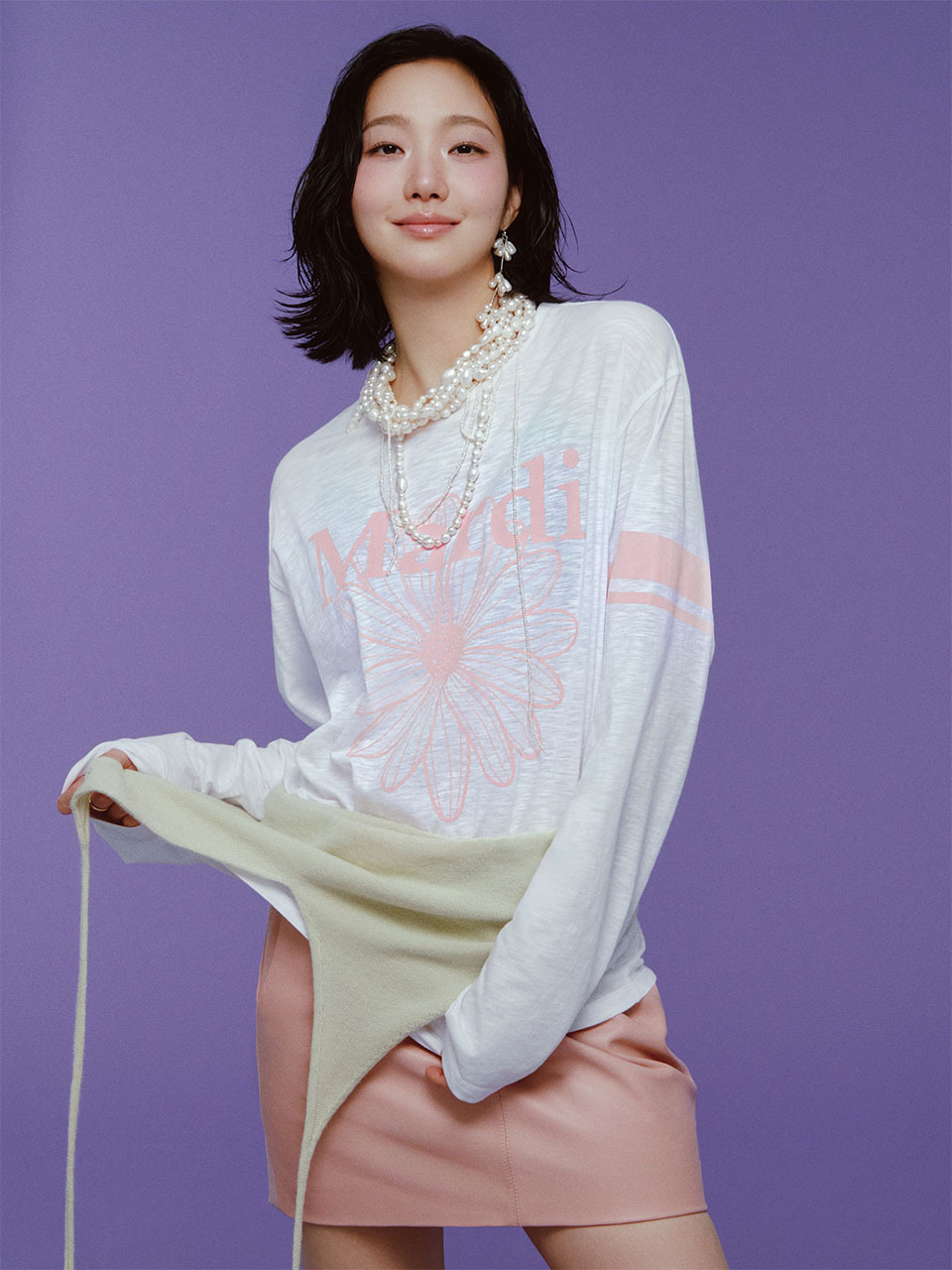 Mardi Mercredi SLUB COTTON RELAXED TSHIRT LONG SLEEVE FLOWERMARDI