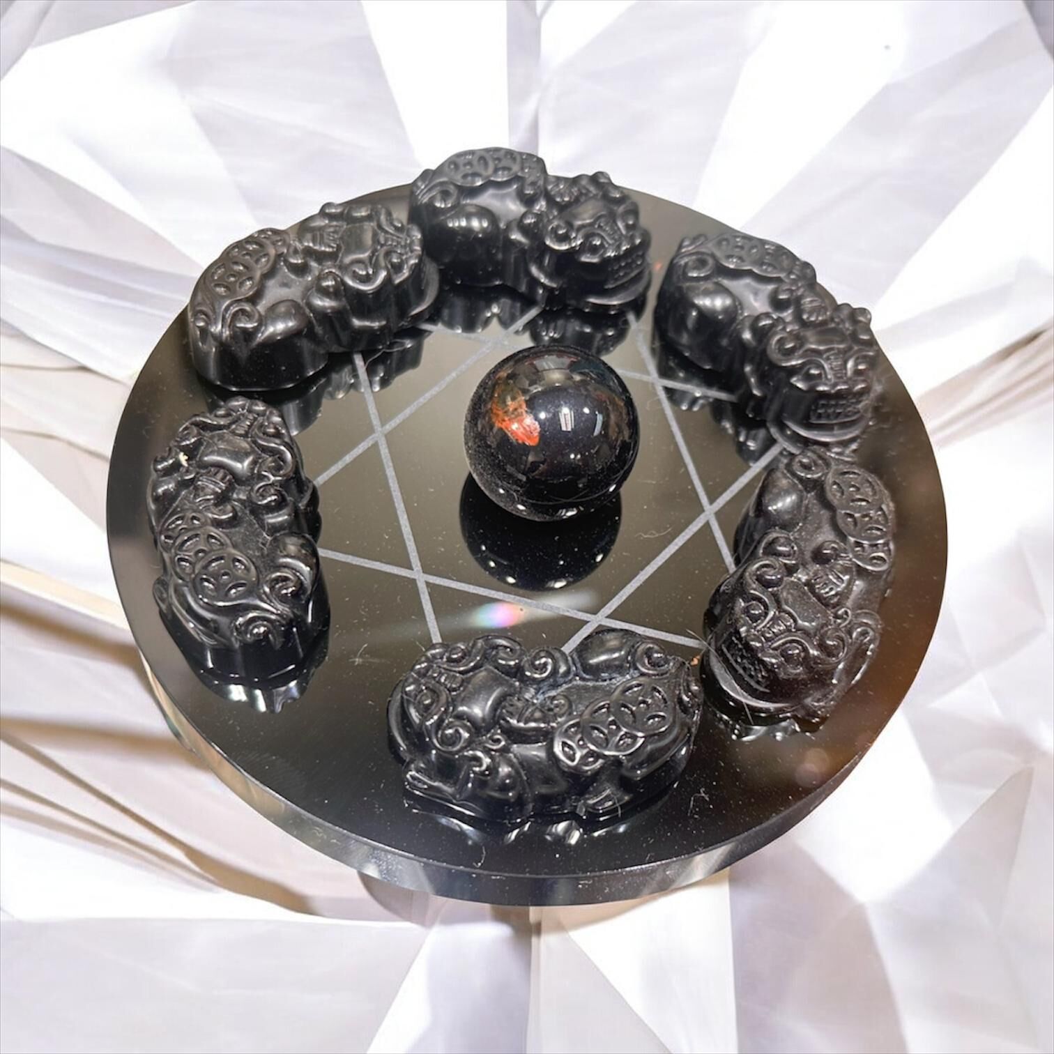 0713PA37-PATSO-FENGSHUI-天然黑曜石貔貅七星陣(經師傅開光)尺寸:12x12x5cm (A37)