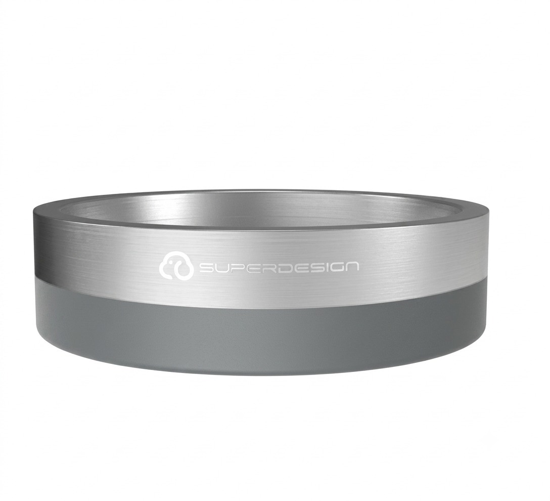 Super . Straight-rimmed double-walled shallow stainless steel bowl, 18oz, grey.