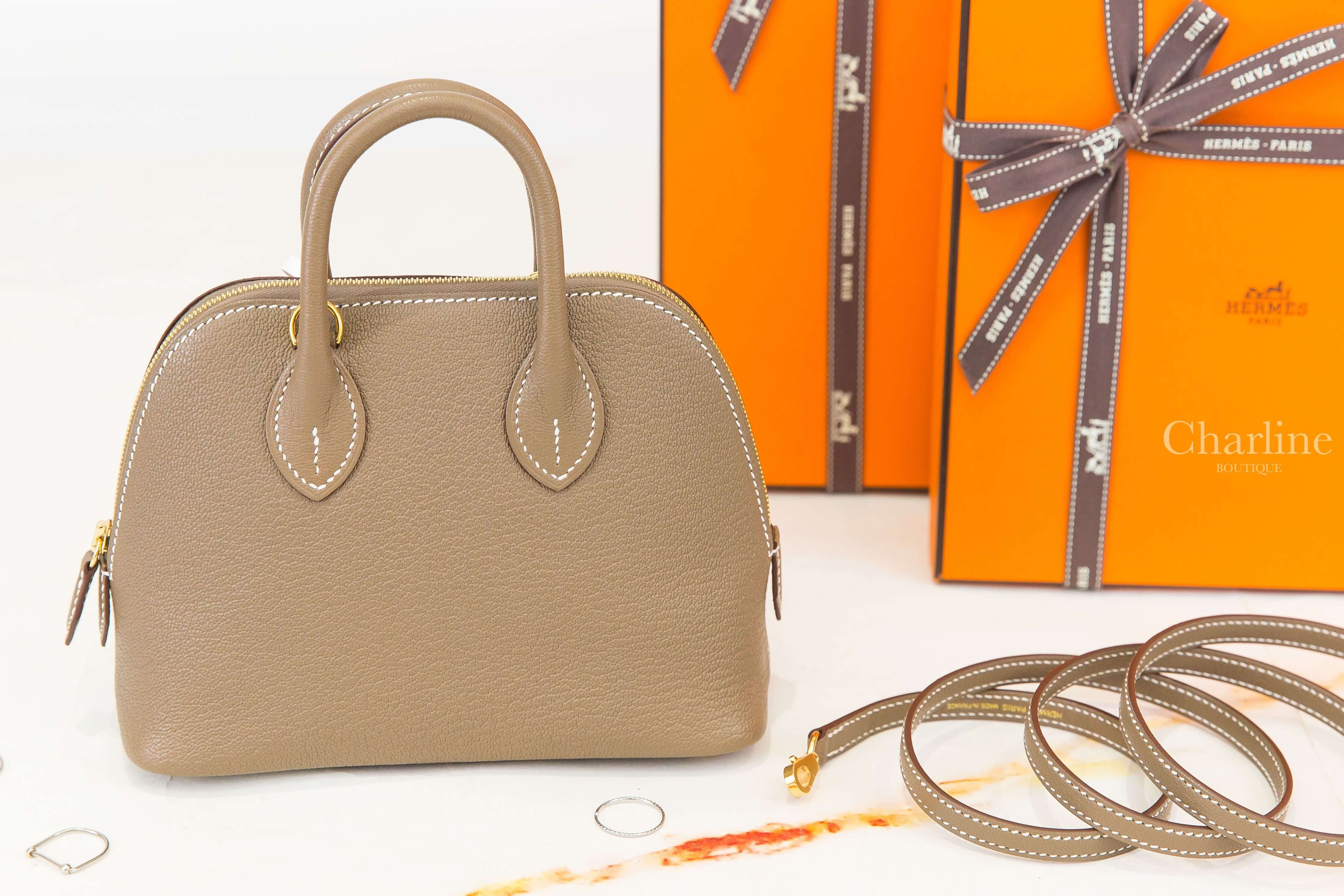 Hermès Bolide 1923 Mini 18 Etoupe Chevre Mysore 大象灰金釦迷你手提肩背包-Charline Boutique 精品代購