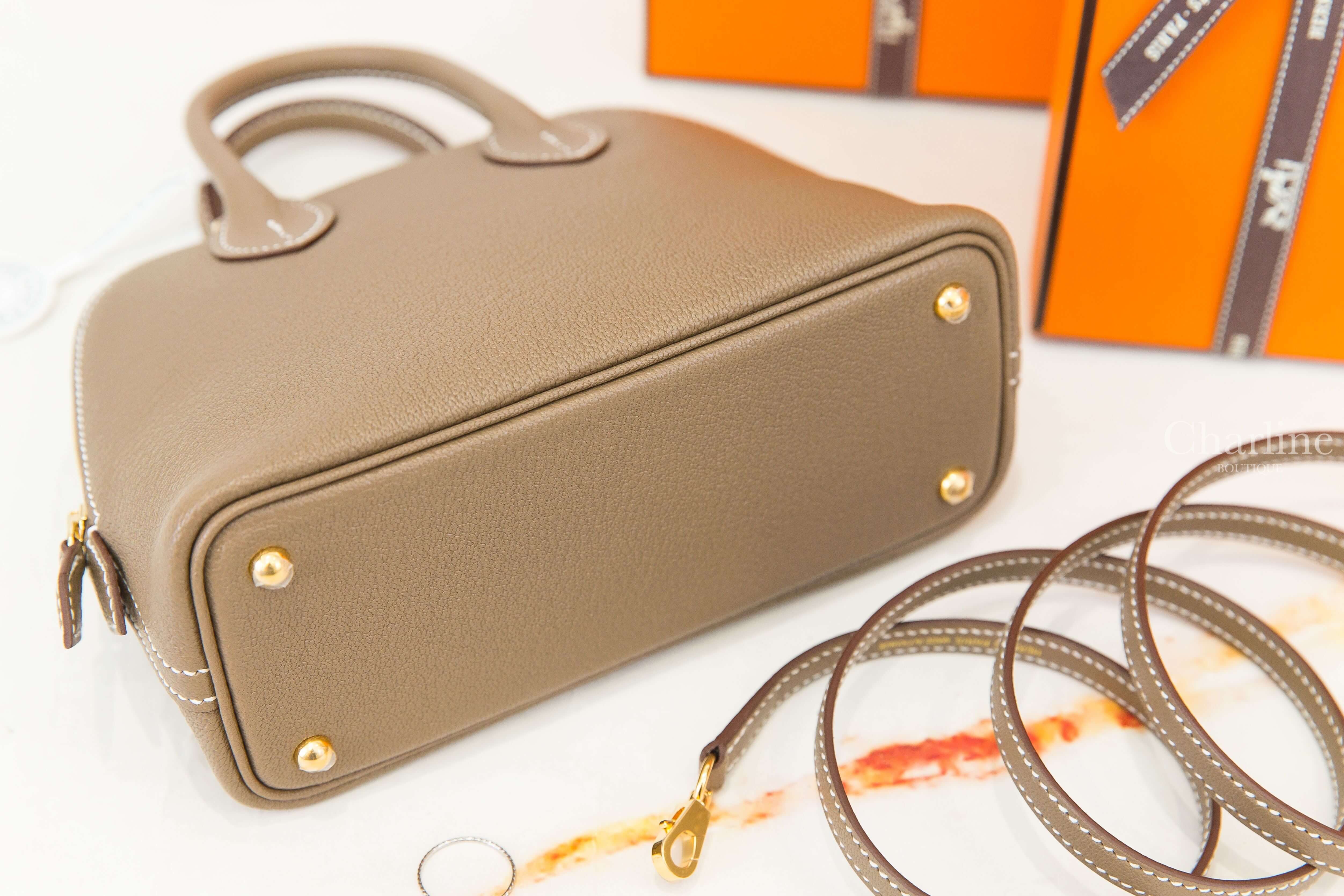 Hermès Bolide 1923 Mini 18 Etoupe Chevre Mysore 大象灰金釦迷你手提肩背包-Charline Boutique 精品代購