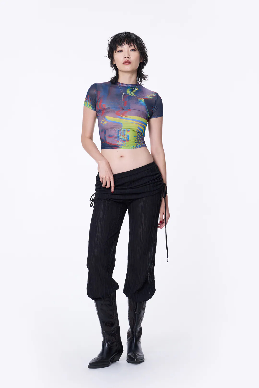 【車庫服飾】SILVER NINE Sheer Gathered Panel Flare Pants 透膚抽皺片裙喇叭褲 / FRAGMENTS-014