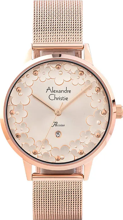萬年鐘錶 - Alexandre Christie   花卉玫瑰金米蘭女錶  AC手錶 2794LDBRGRG 錶徑36MM