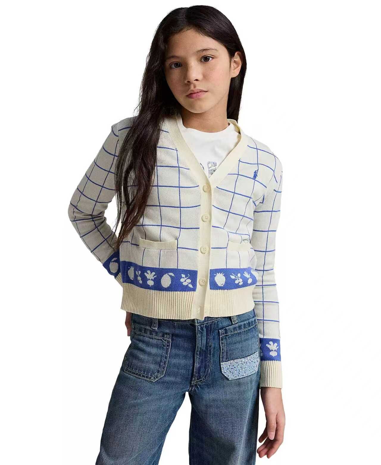 【預購】Polo Ralph Lauren H071027 Windowpane 女童V領針織外套