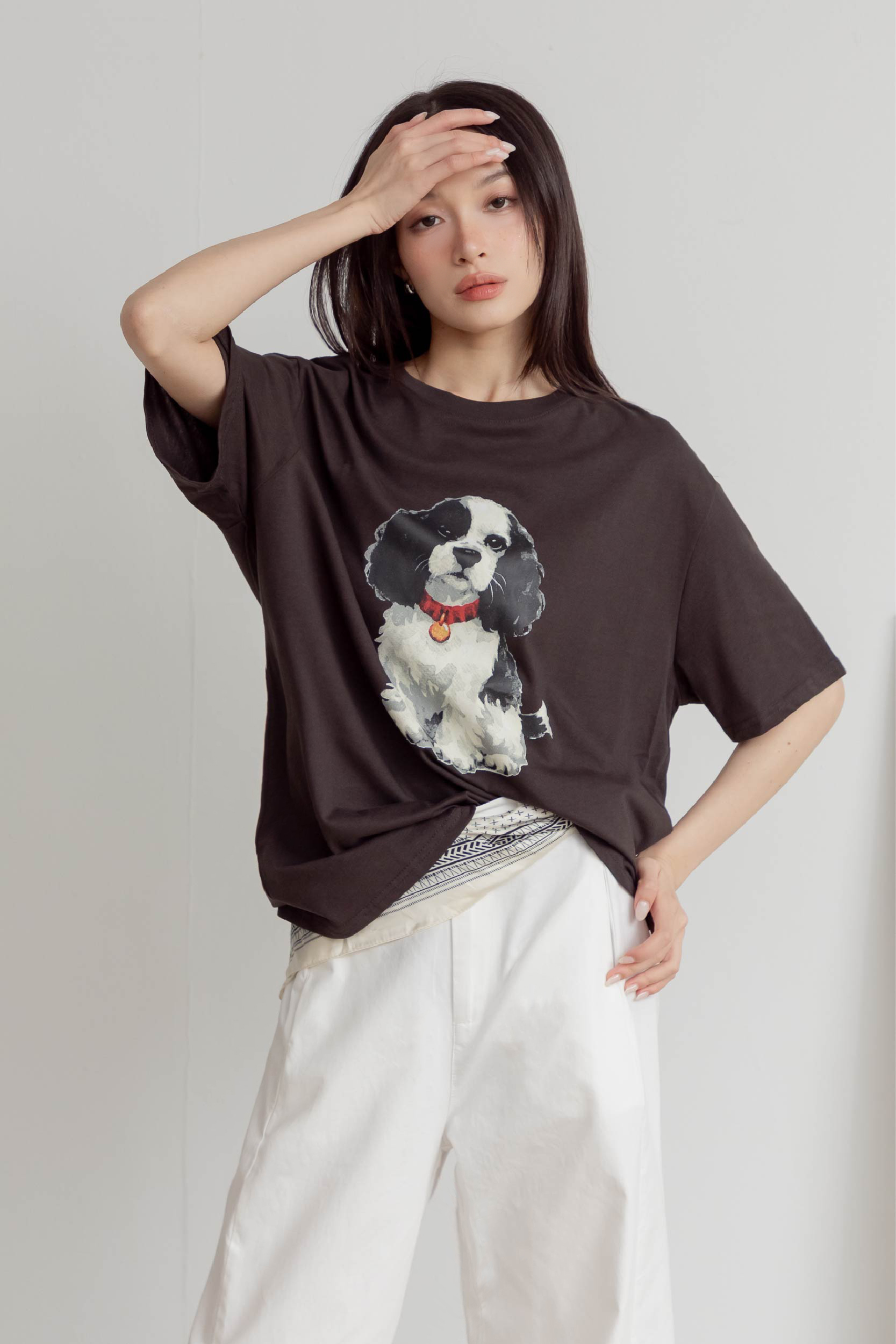 狗狗印花長版寬鬆棉T