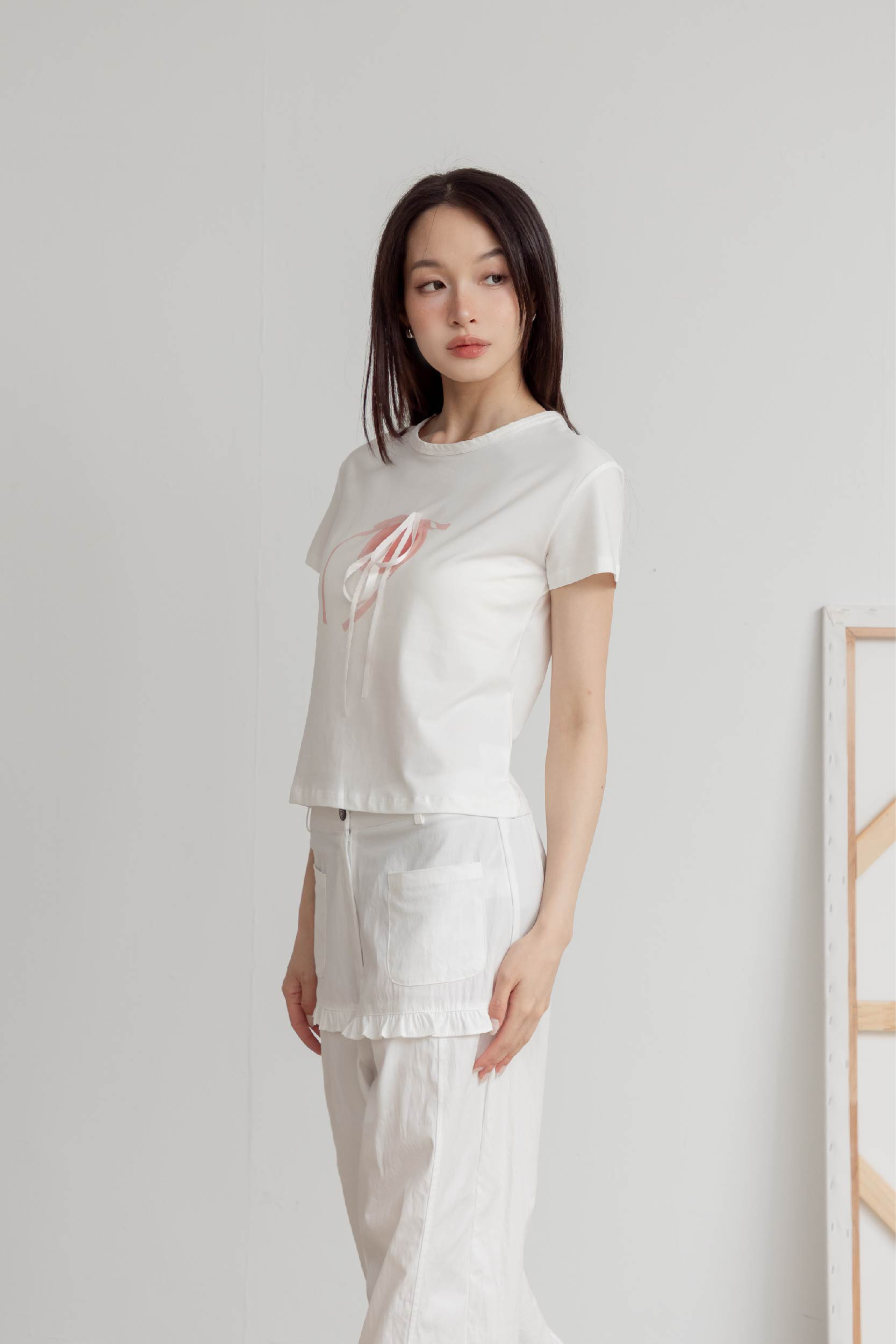 蜜桃緞帶棉T