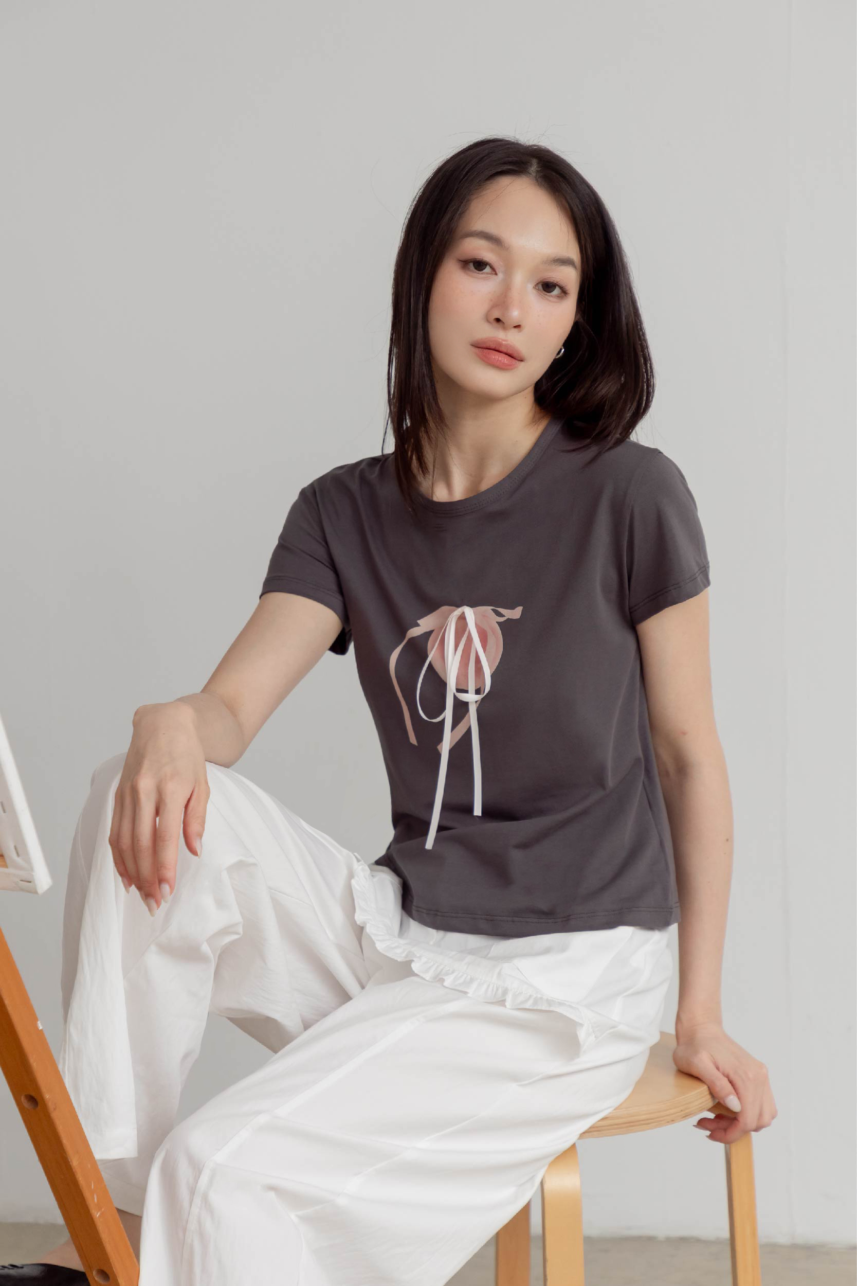 蜜桃緞帶棉T