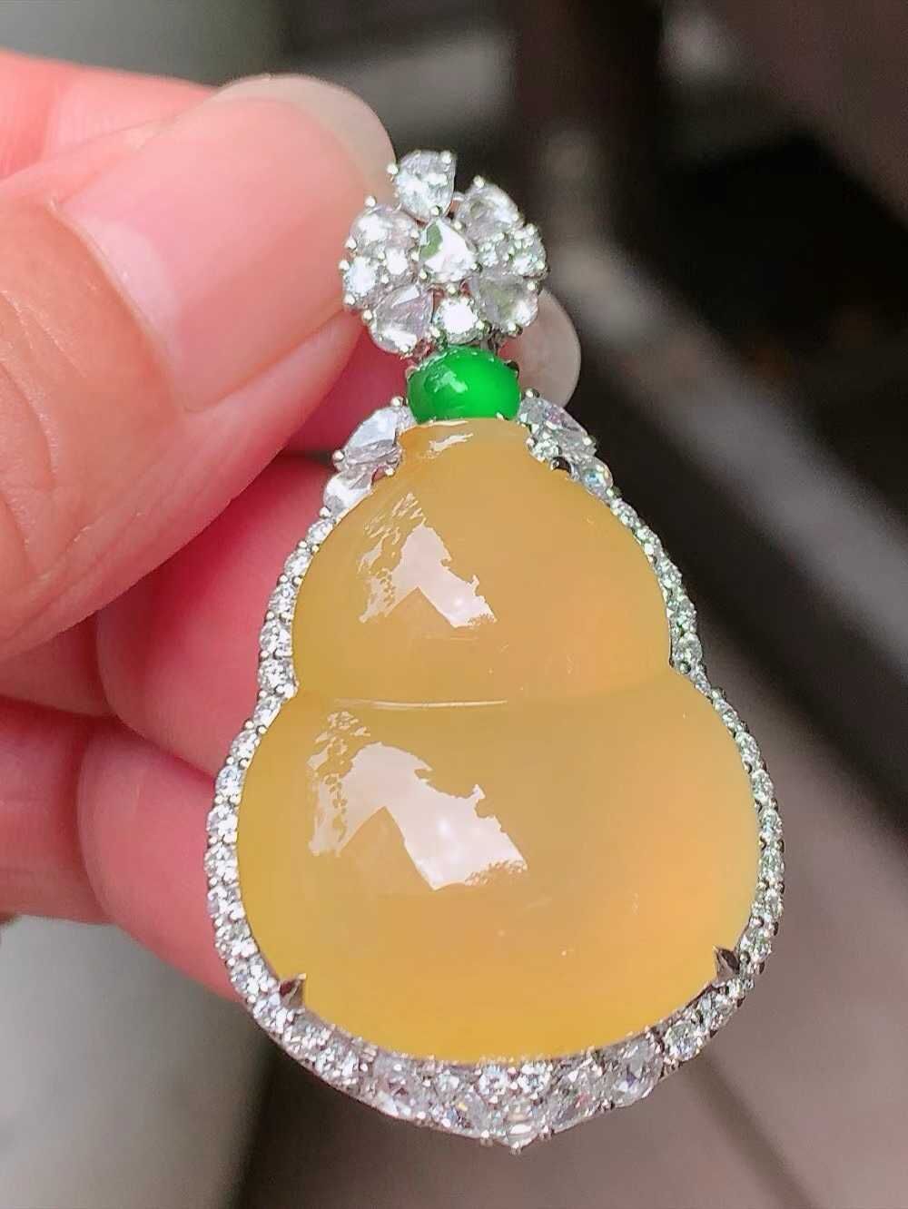 翡翠黃翡葫蘆吊墜,天然翡翠A玉, 緬甸玉, Jade, Jadeite