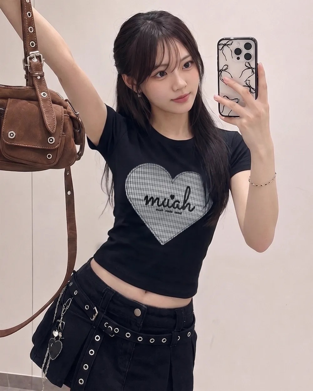 【限時優惠預訂】韓國MUAH MUAH BIG HEART CHECK PATCH HALF SLEEVE（2色）