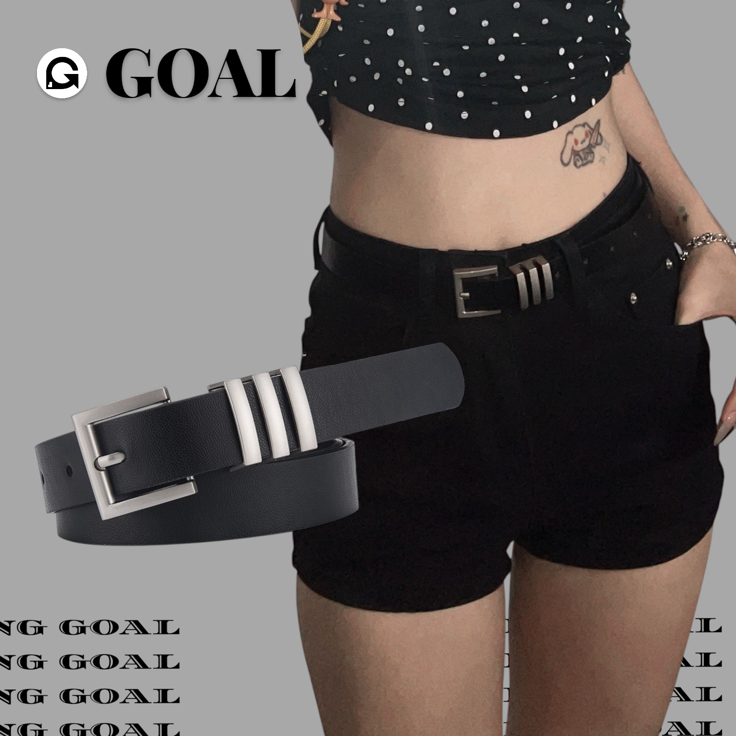 (GOAL)簡約金屬皮革皮帶