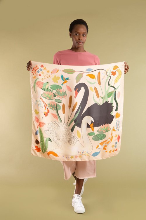 Karen Mabon Silk Scarf Swans