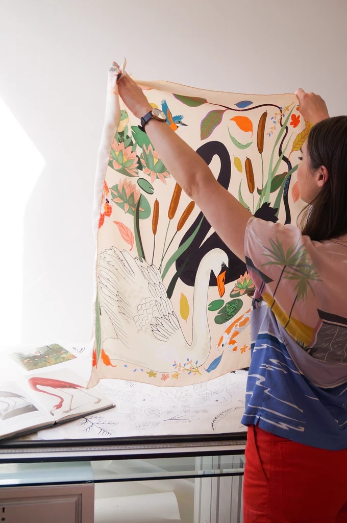 Karen Mabon Silk Scarf Swans