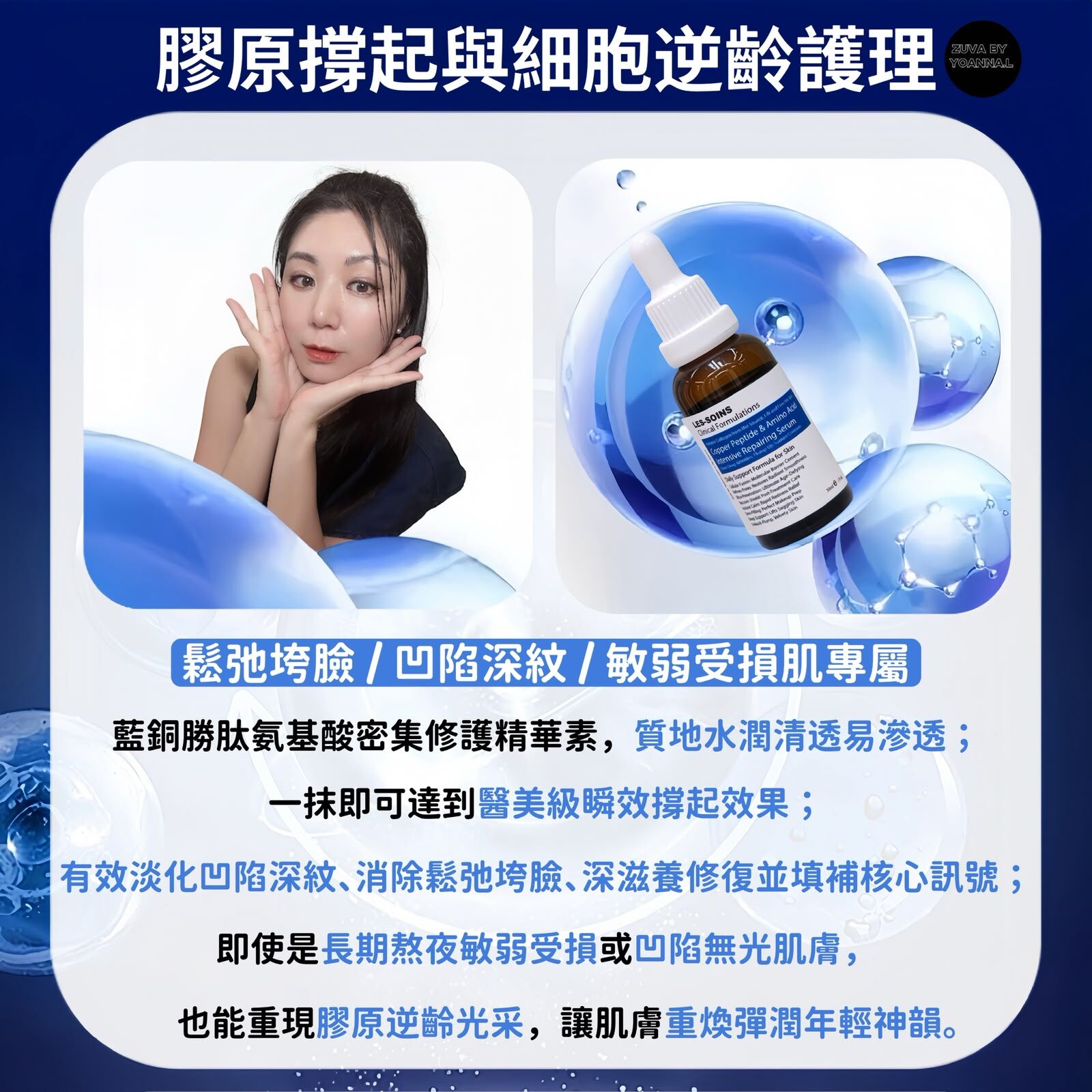 ( 改善鬆弛垮臉 凹陷深紋 ) 💎 Les Soins  藍銅勝肽氨基酸密集修護精華素 30ml T401 🧪