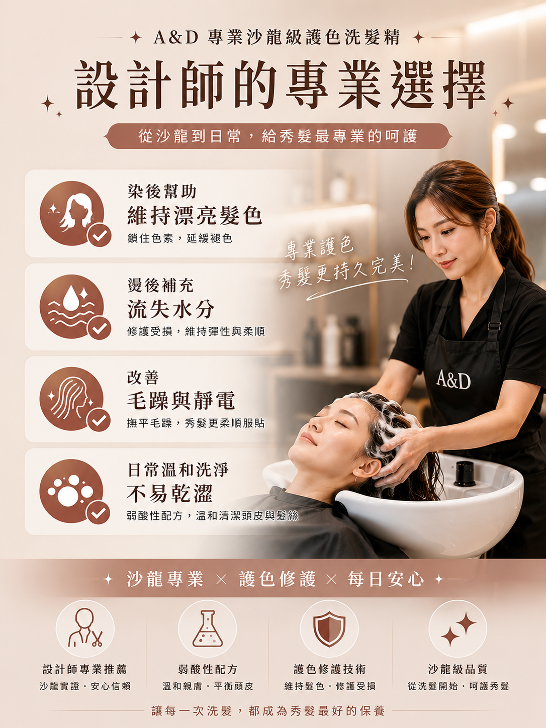 A&D沙龍專業護色洗髮精|染燙後居家保養推薦,維持髮色、改善毛躁與乾燥