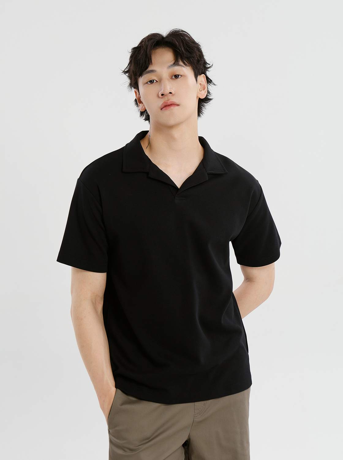 【期間限定】高質感斜紋紋理開襟翻領上衣