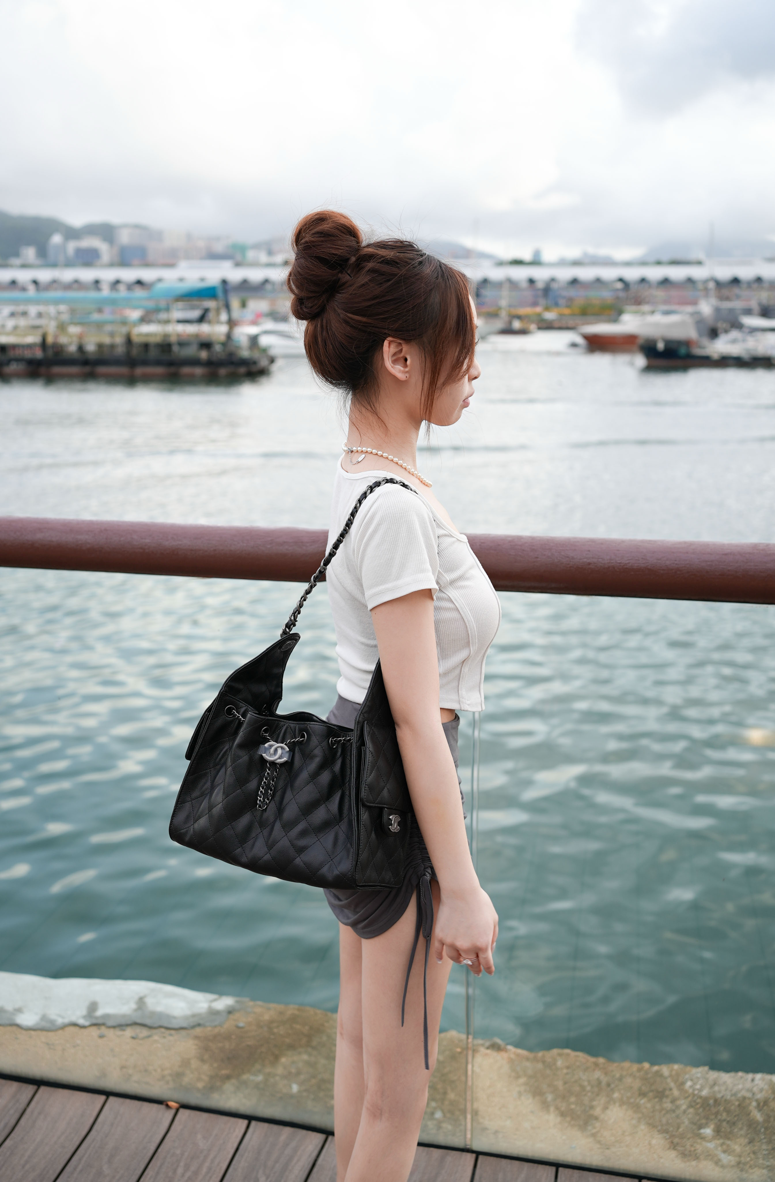 Chanel 25 Mini Bag Shoulder Bag Black Silver Buckle