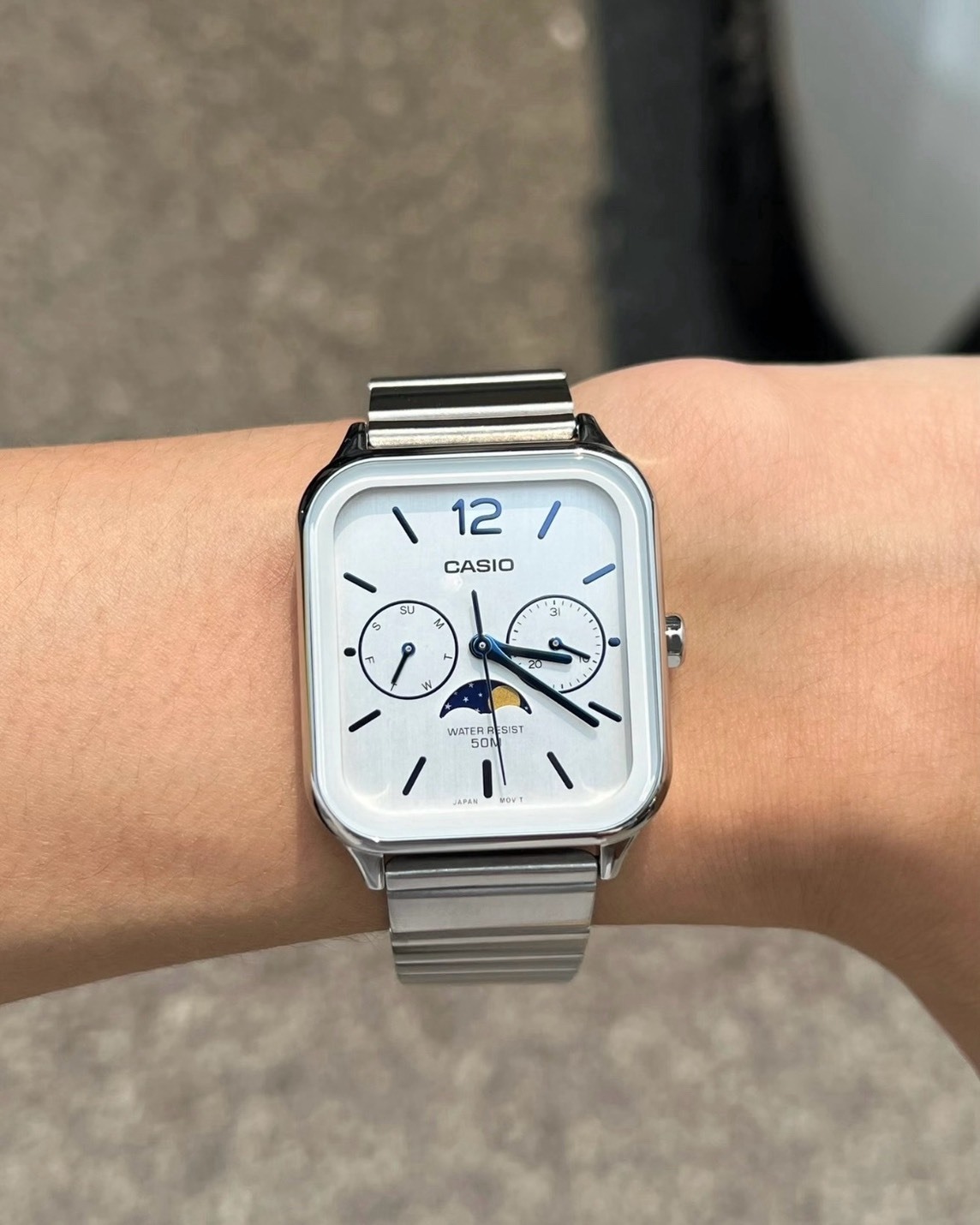 <情侶錶>Casio Standard 指針 月相 MTP 系列 方型 石英機芯 防水 不銹鋼錶帶 手錶 2色