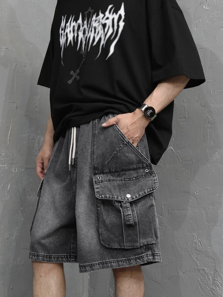3D pocket denim shorts