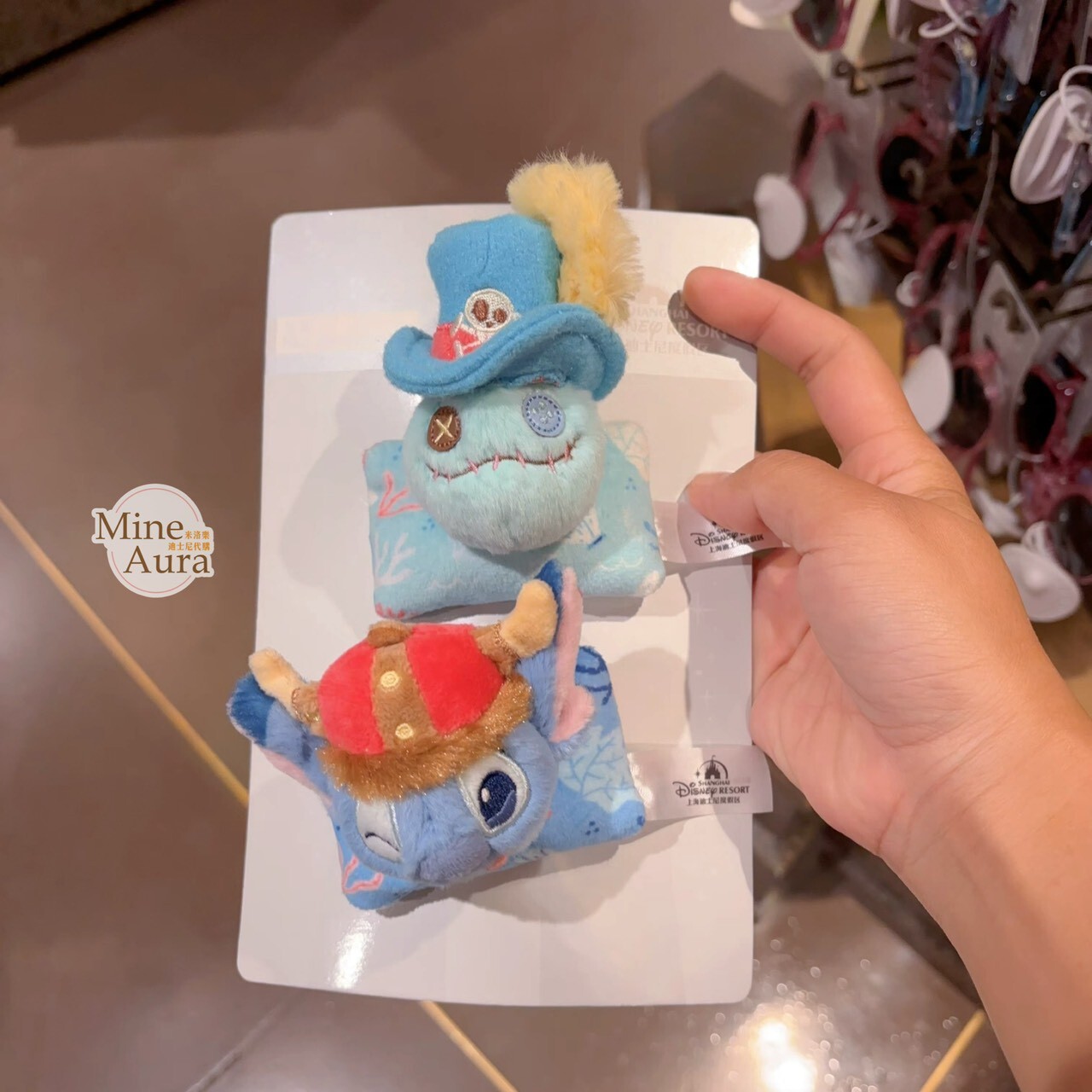 海盜系列 史迪奇 Stitch 醜丫頭 Scrump 絨毛 大頭 造型 髮夾 髮飾 2入組 星際寶貝 Lilo & Stitch -上海迪士尼樂園