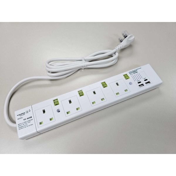 SUPER YY-4USB/6" 4位排蘇拖板 (White)