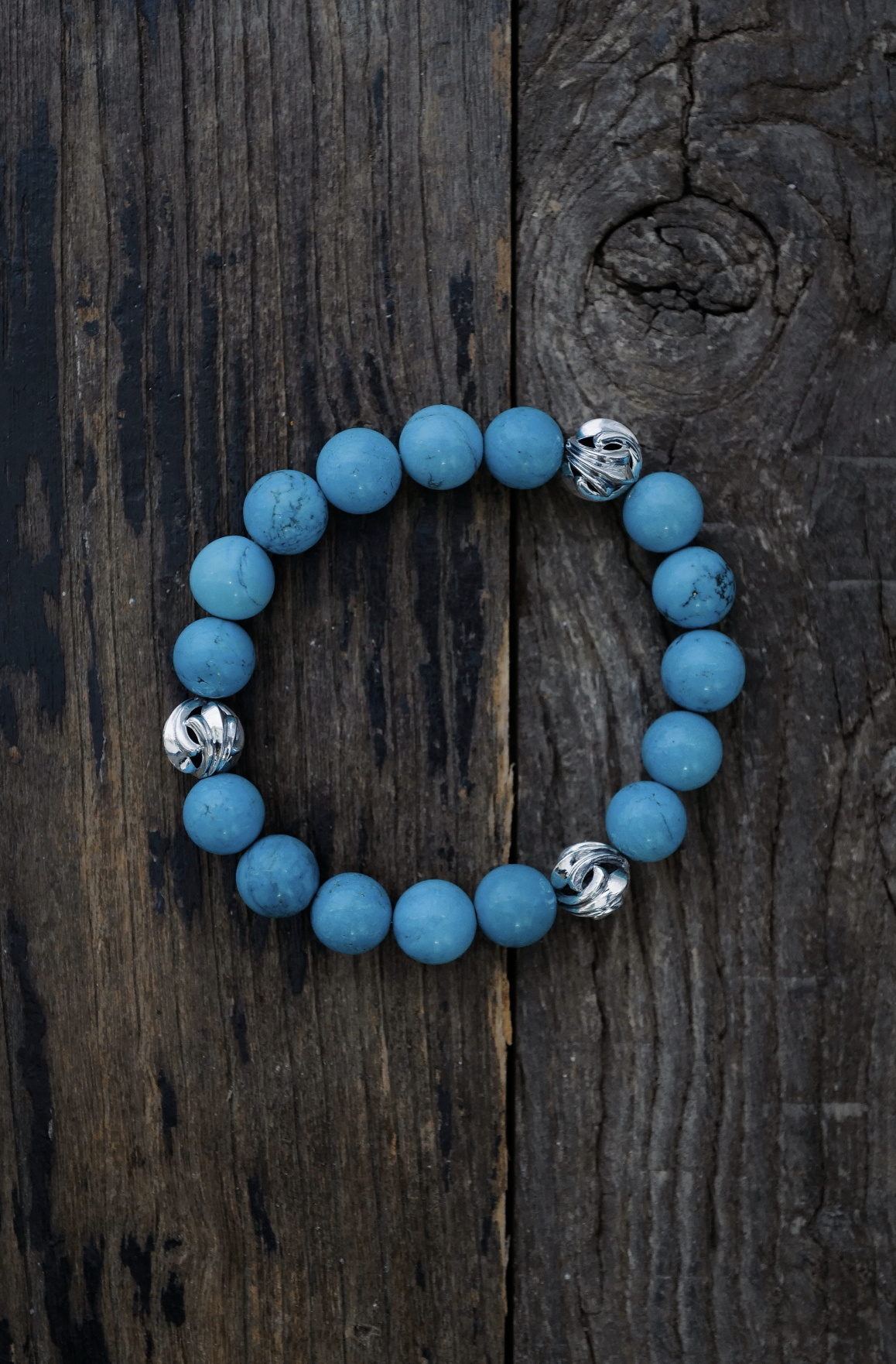 10mm Turquoise Three Chrome Beads Bracelet