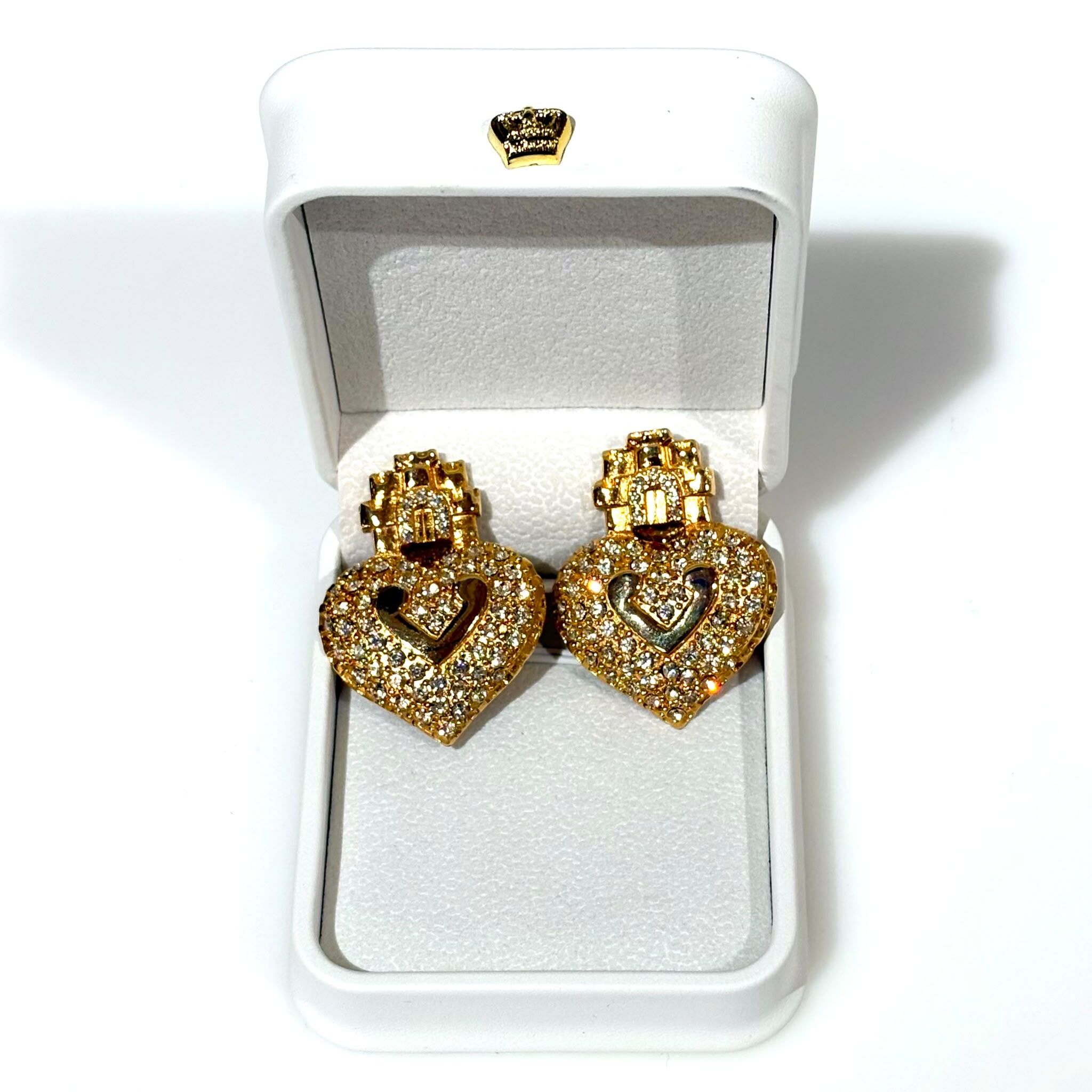 98%NEW二手ESCADA 耳夾/耳環(3.5x4cm), 金色心心閃石, VINTAGE EARRINGS #香榭站正品