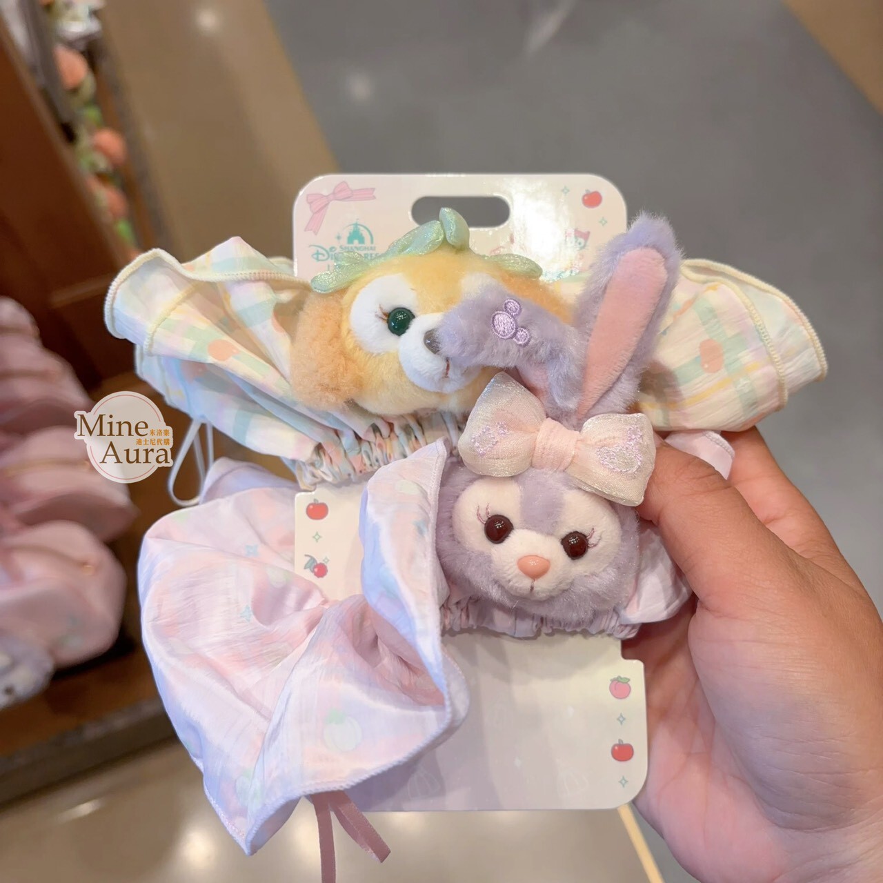 達菲 Duffy 和朋友們 果凍夏日 系列 史黛拉露 星黛露 StellaLou 可琦安 餅乾 CookieAnn 絨毛大頭造型 髮束 大腸圈 髮飾 2入組 -上海迪士尼樂園