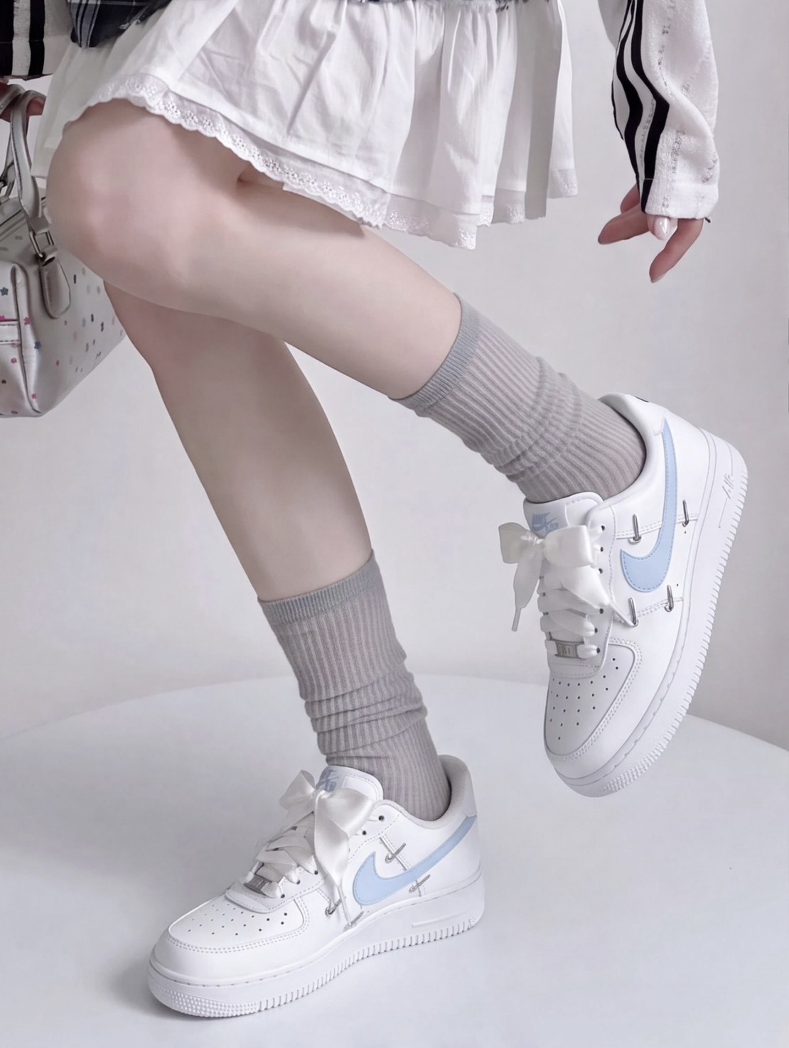 【訂製鞋款】Nike Air Force 1 蝴蝶結 小白鞋 少女風 夏日 天晴寶寶 寶寶藍 訂製  CT1990-100(Team2115-夏日）