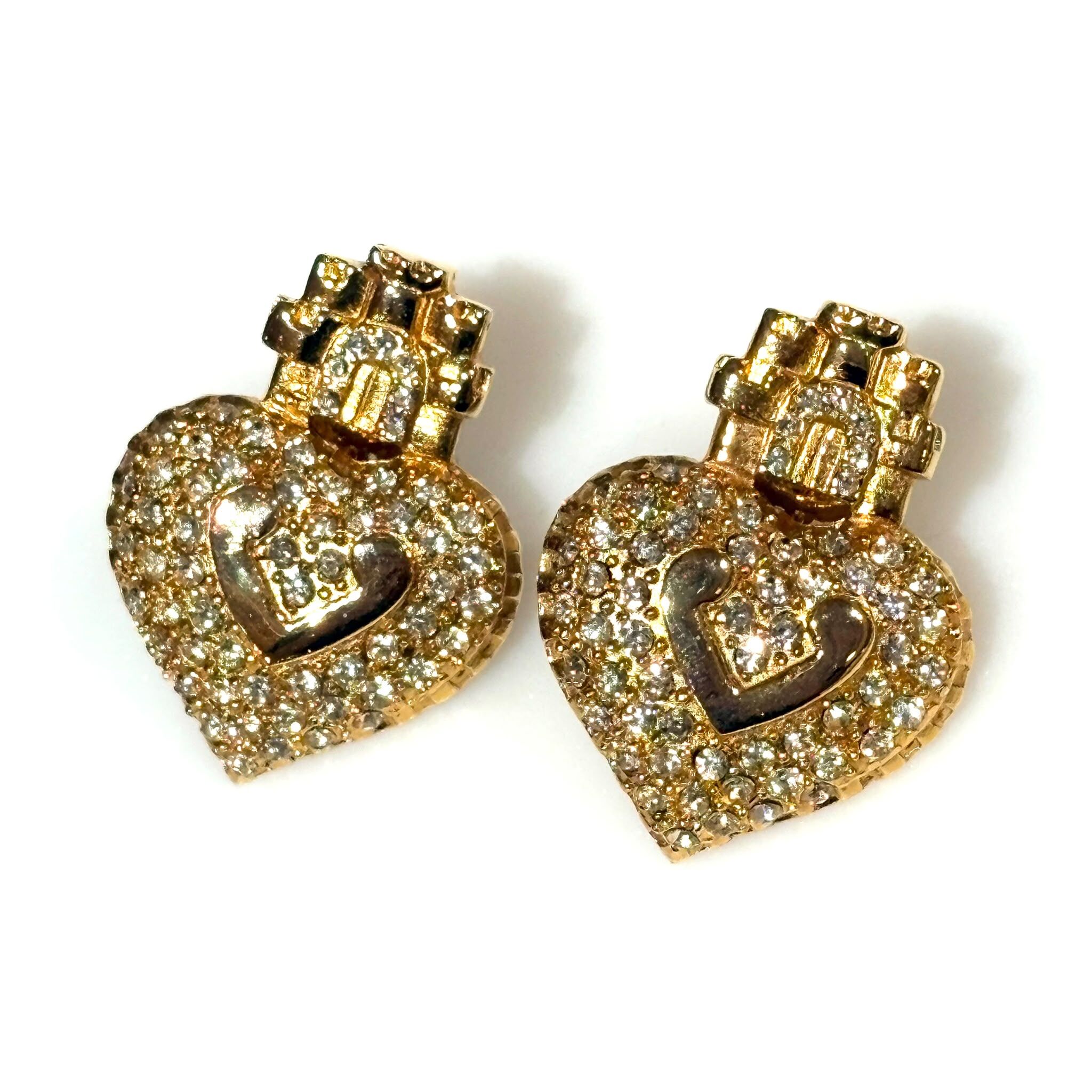 98%NEW二手ESCADA 耳夾/耳環(3.5x4cm), 金色心心閃石, VINTAGE EARRINGS #香榭站正品