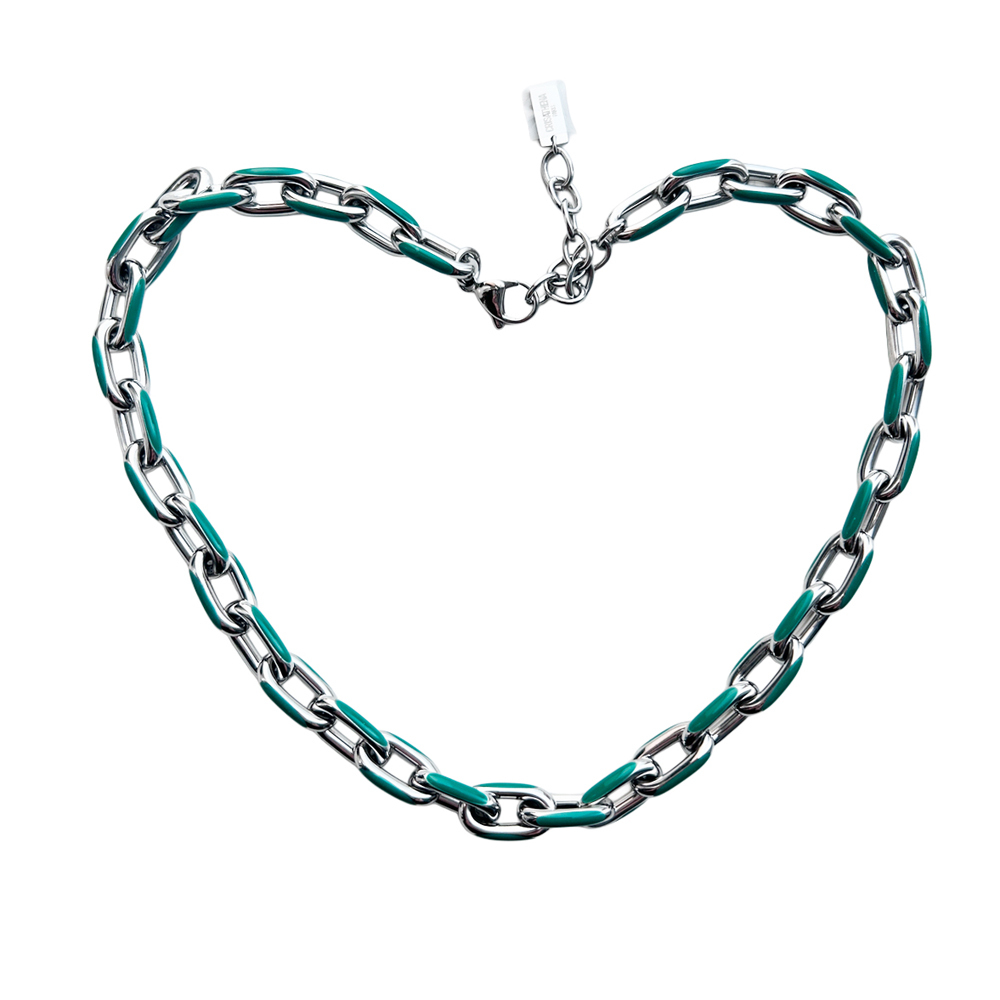 0710CR82-CRISATHENAHK-CLOTHING-Crisathena Enamel Le Figaro Small necklacein Green,Silver（A82）