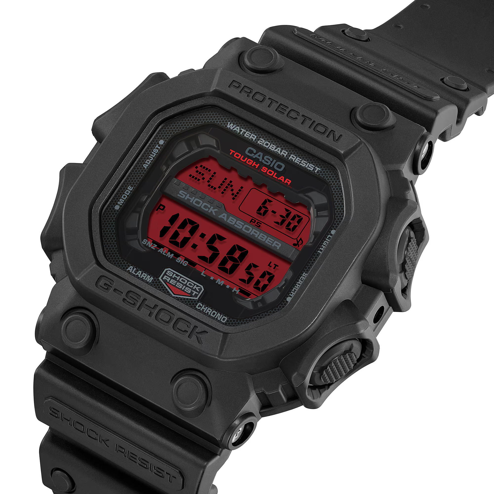 萬年鐘錶 - G-SHOCK  黑紅配色大錶徑太陽能防震電子錶 GX-56BBR-1  錶徑 : 53.6mm