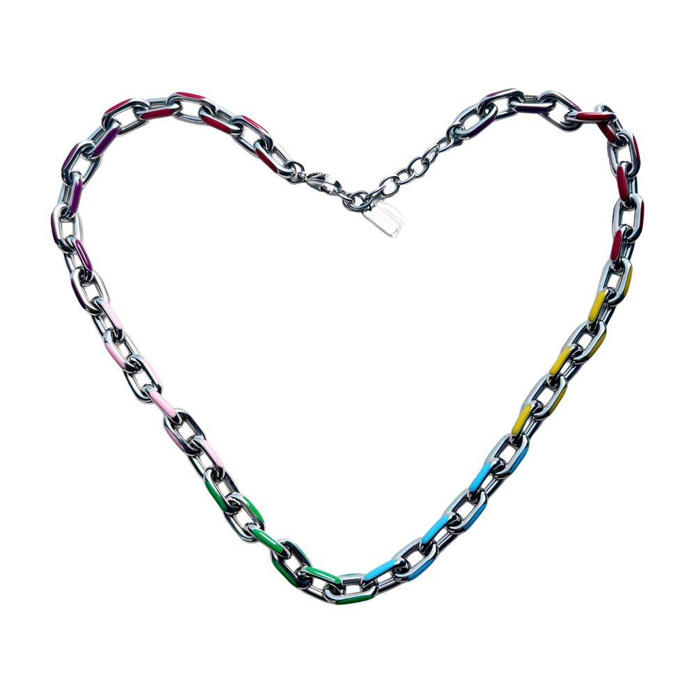 0710CR90-CRISATHENAHK-CLOTHING-Crisathena Enamel Le Figaro Large necklacein Multi,Silver（A90）