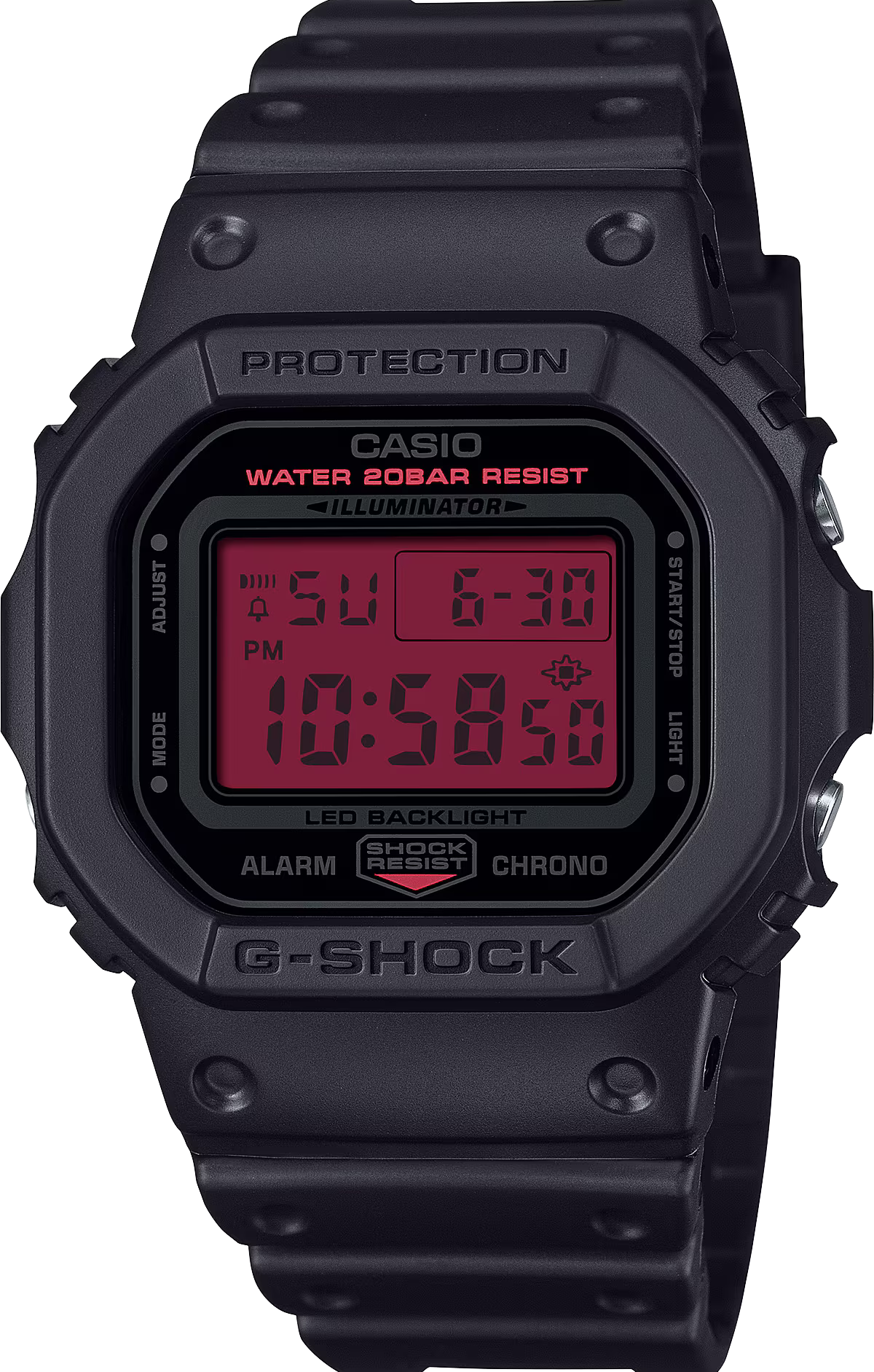 萬年鐘錶 - G-SHOCK  黑紅配色頭潮流防震電子錶 DW-5600BBR-1  錶徑: 42.8MM