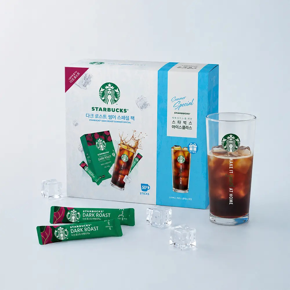 STARBUCKS 限量版高能深焙微晶黑咖啡粉【一盒50包】(+夏日玻璃杯)