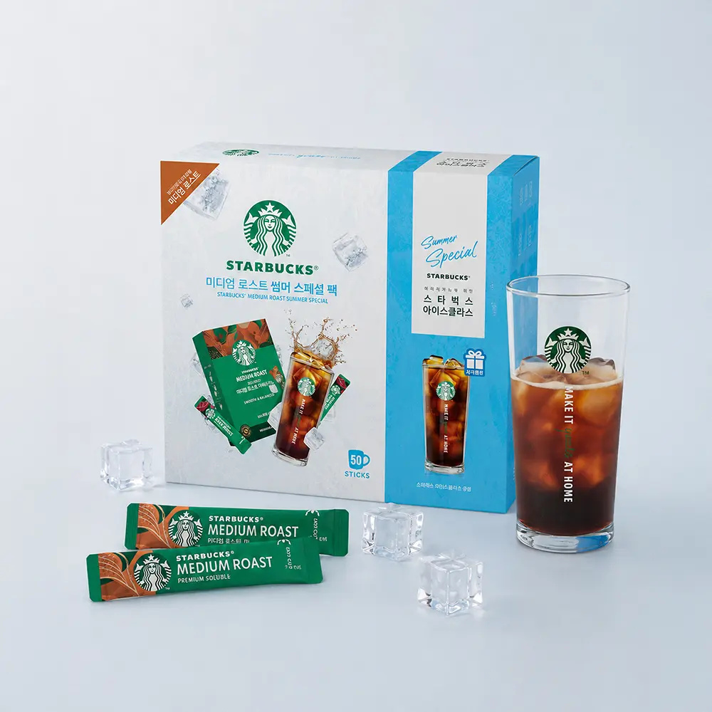 STARBUCKS 限量版高能中焙微晶黑咖啡粉【一盒50包】(+夏日玻璃杯)