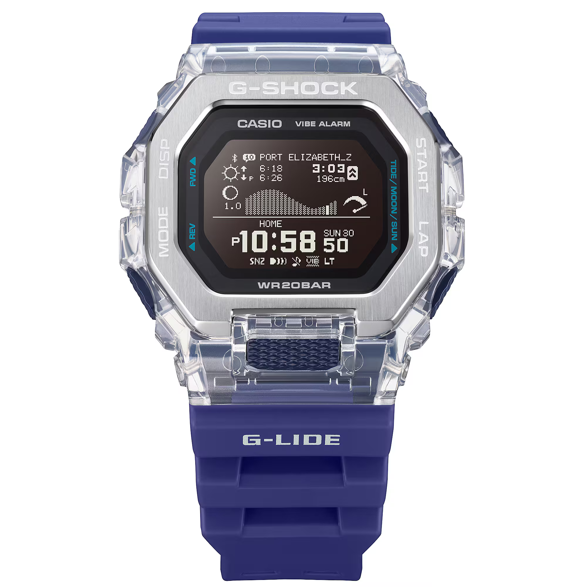 萬年鐘錶 - G-SHOCK  G-LIDE 系列 藍-藍芽潮汐衝浪電子錶 GBX-100S-2 錶徑 : 46MM